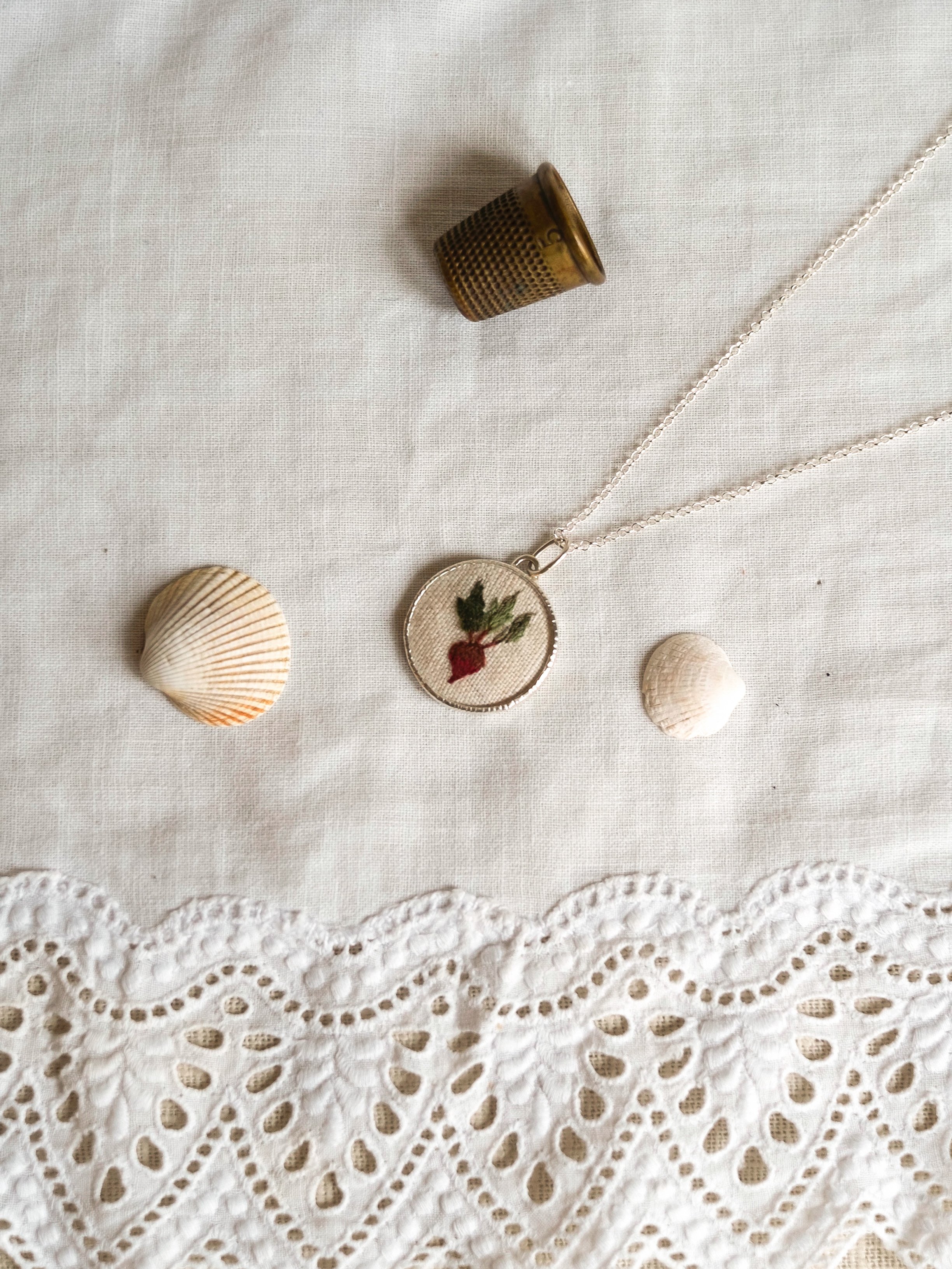 Embroidered Necklace - Beetroot