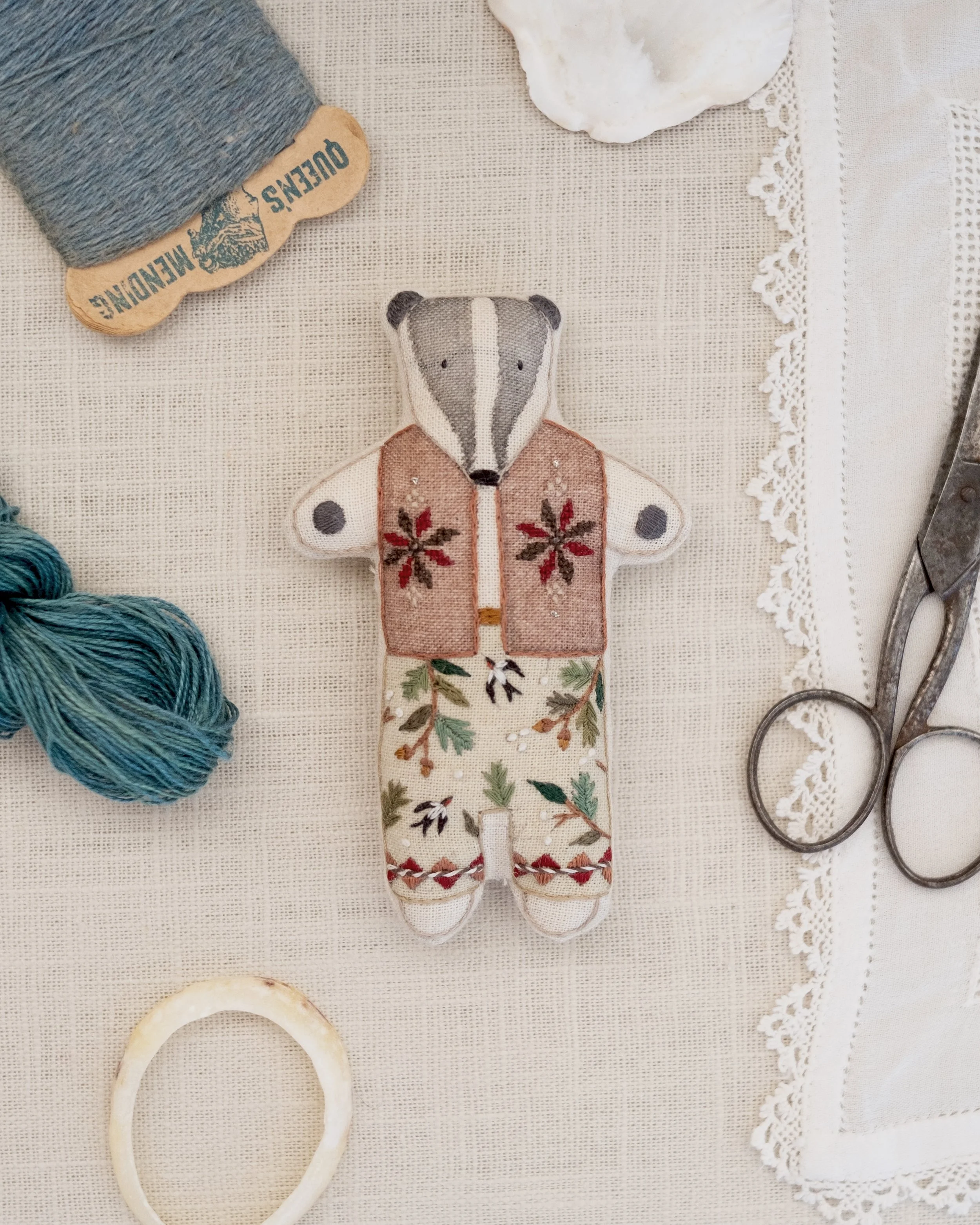 Miniature Embroidered Doll - Badger