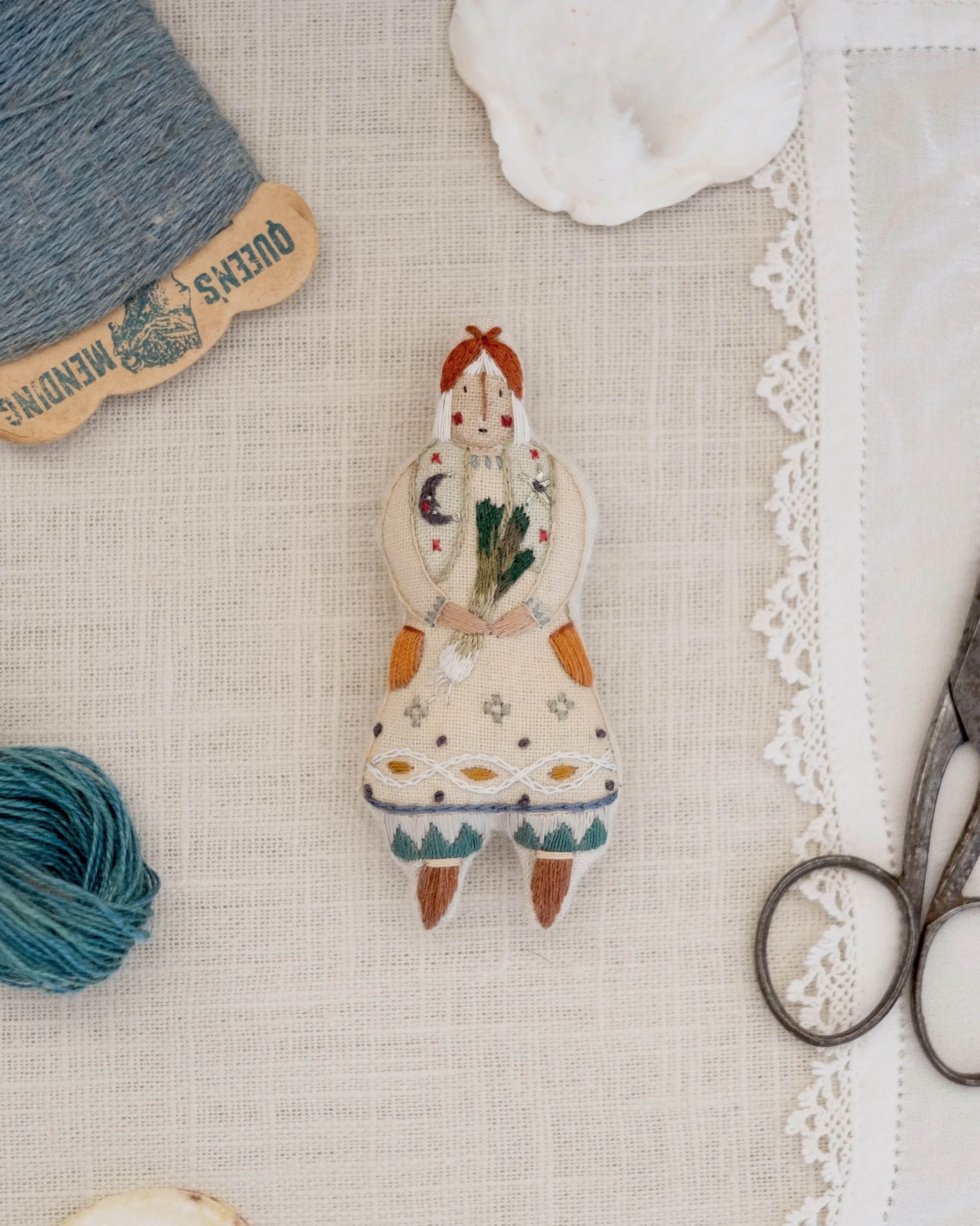 Miniature Embroidered Doll - 'Leek Harvest'