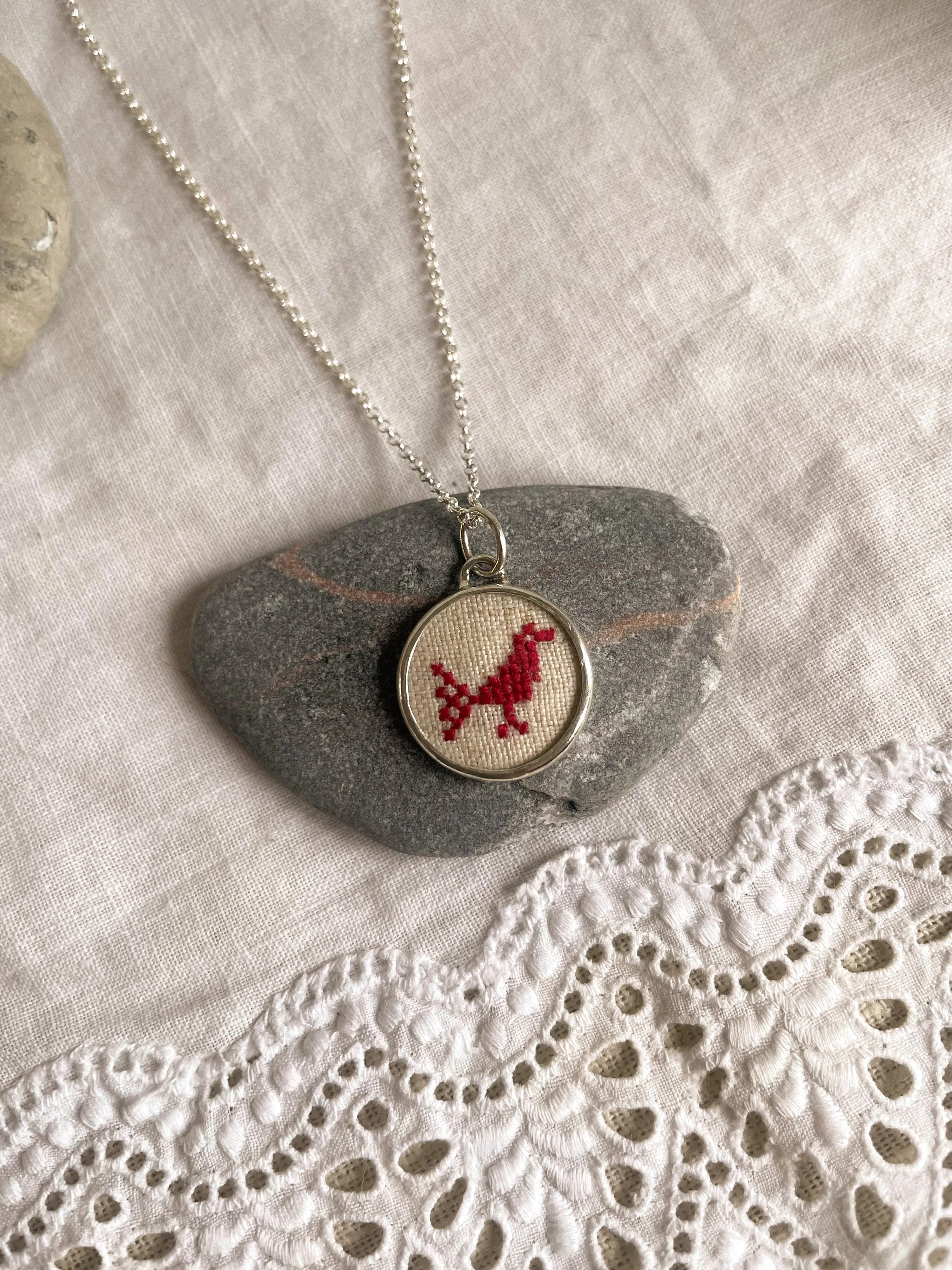 Embroidered Necklace - Bird