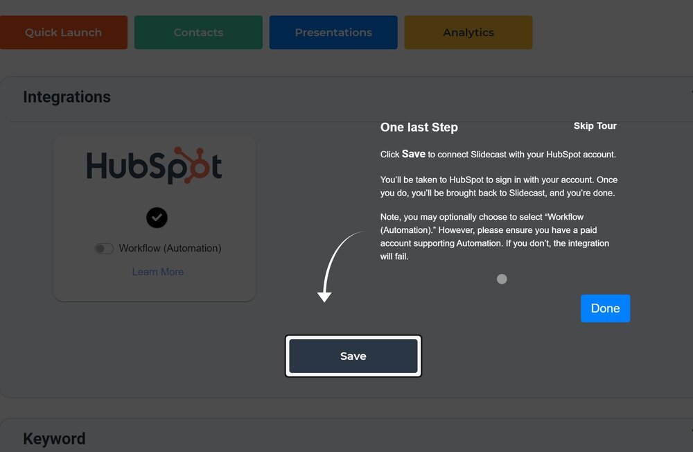 Integrate hubspot with Slidecast