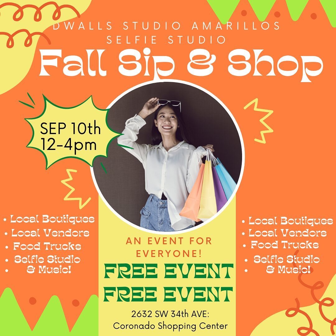 FALL SIP &amp; SHOP⚡️SEP 10th⚡️
12:00 PM-4:00 PM⚡️🍂😍FREE EVENT😍🍂

Let&rsquo;s start the season right! Your Selfie Studio is bringing you the first Fall Sip &amp; Shop! That&rsquo;s right! Let&rsquo;s have fun, shop, and Selfie together! 

And did