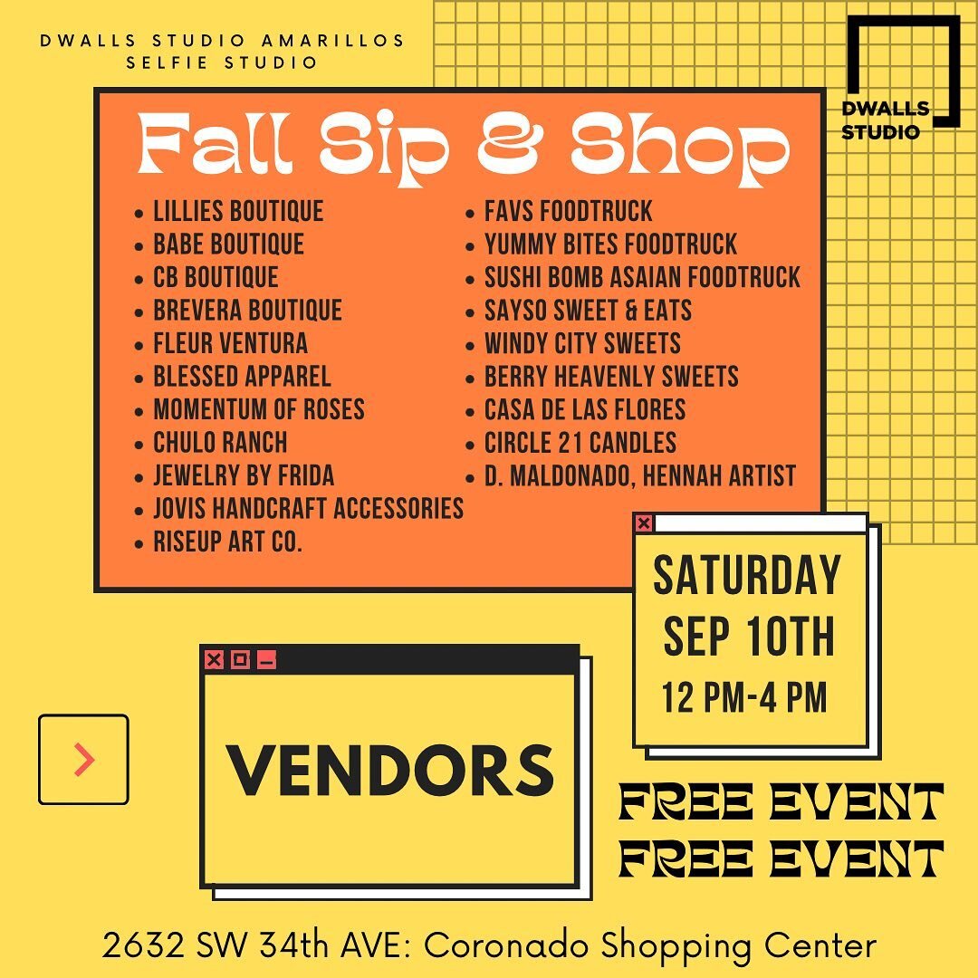 ⚡️FALL SIP &amp; SHOP Vendors⚡️ FREE EVENT: Saturday September 10th 12pm-4pm 

Yes! Let&rsquo;s make weekend plans on a Monday! 😝📸⚡️😍 and WOW! Look at this list! So many of your local favorites! We can&rsquo;t wait to see you!

Big THANK YOU to al