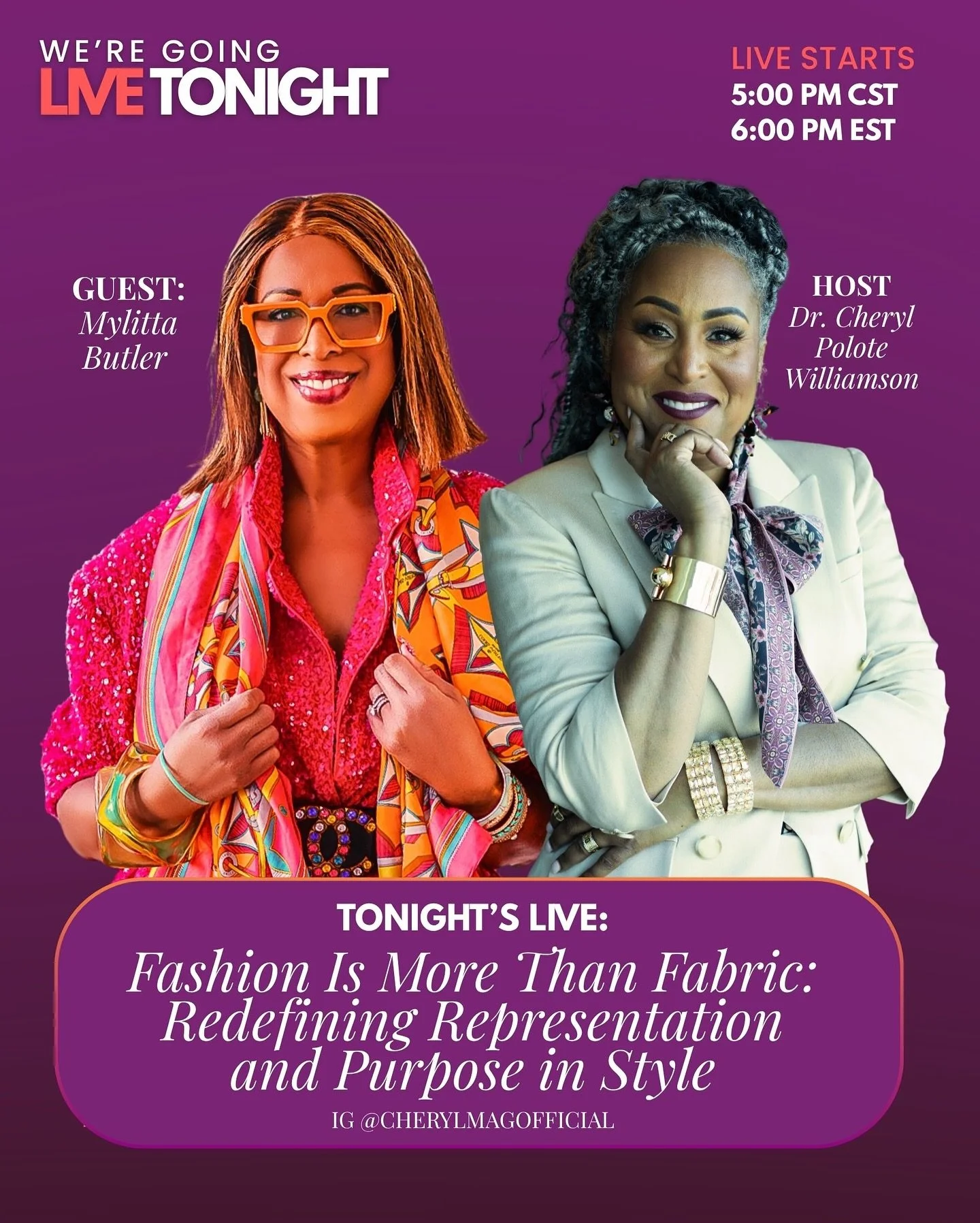 ✨ Join us tonight! ✨

Friday, October 10 at 5 PM CST / 6 PM EST, our Editor-in-Chief @cherylpwilliamson sits down with the dynamic @mylitta_butler for an inspiring conversation on faith, fashion, and purpose.
You don&rsquo;t want to miss this powerfu