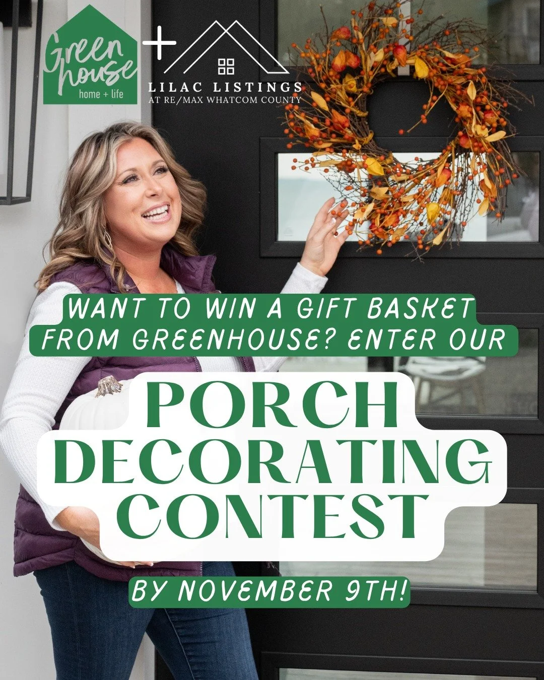 Only a few days left to enter to win a giftbasket worth over $300 from @greenhousehome! Decorate and post your porch by November 9th to be entered into our Porch Decorating Contest! See below for contest rules. 

How to enter:👇
1. Follow @lilaclisti