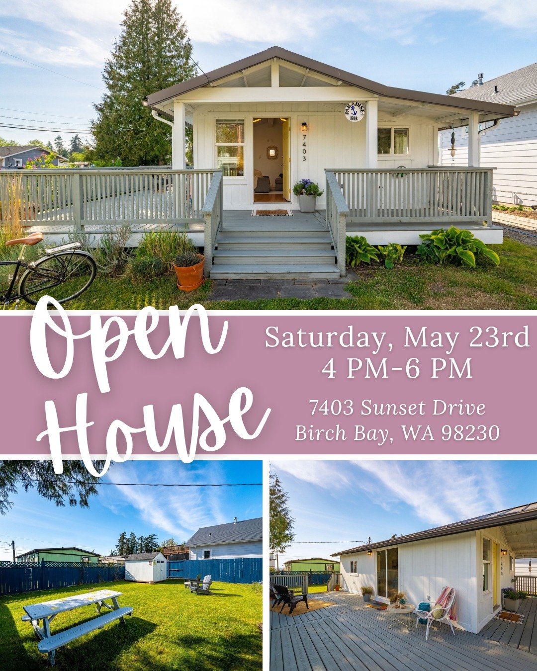 OPEN HOUSE in Birch Bay 🌊 Stop by, take a look, and imagine your weekends here.

Come see this cozy coastal cabin just blocks from beach access and Birch Bay State Park! With a spacious wraparound deck, corridor bay views, fenced yard, storage shed,