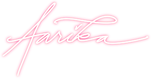 The word 'Aarika' written in pink cursive script.