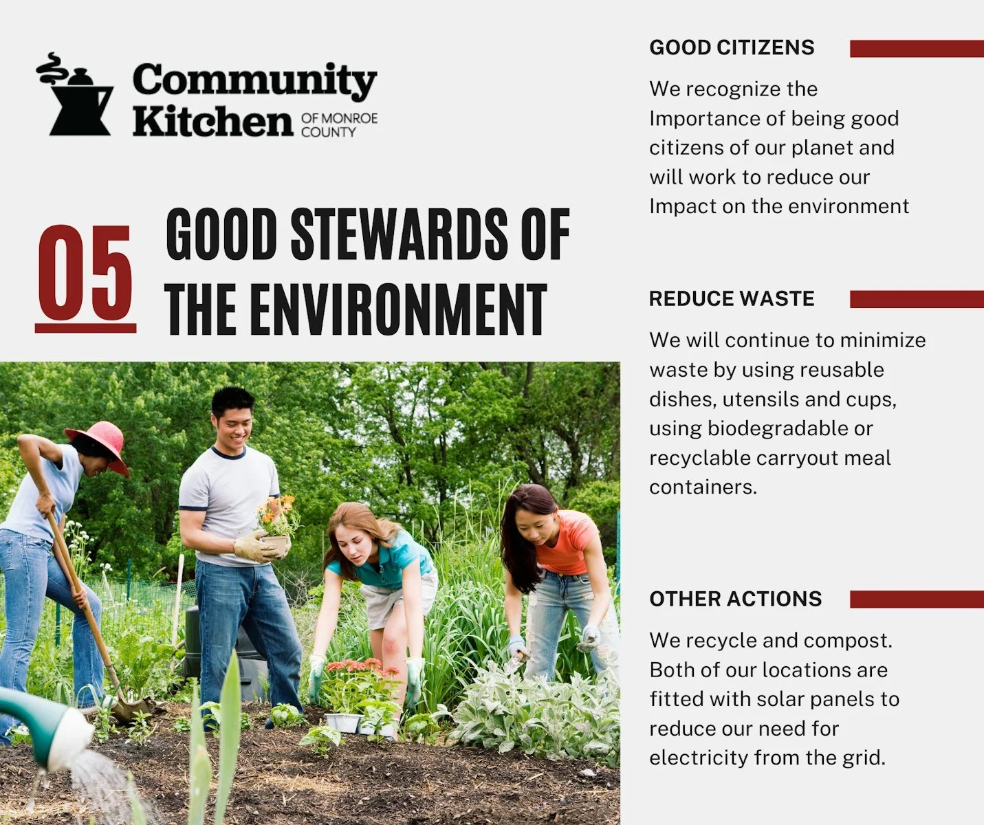 It's Values Tuesday. Here is the next section of our Statement of Values.

&quot;As an organization, Community Kitchen will continue to strive to be good stewards of our environment. We recognize the importance of being good citizens of our planet an