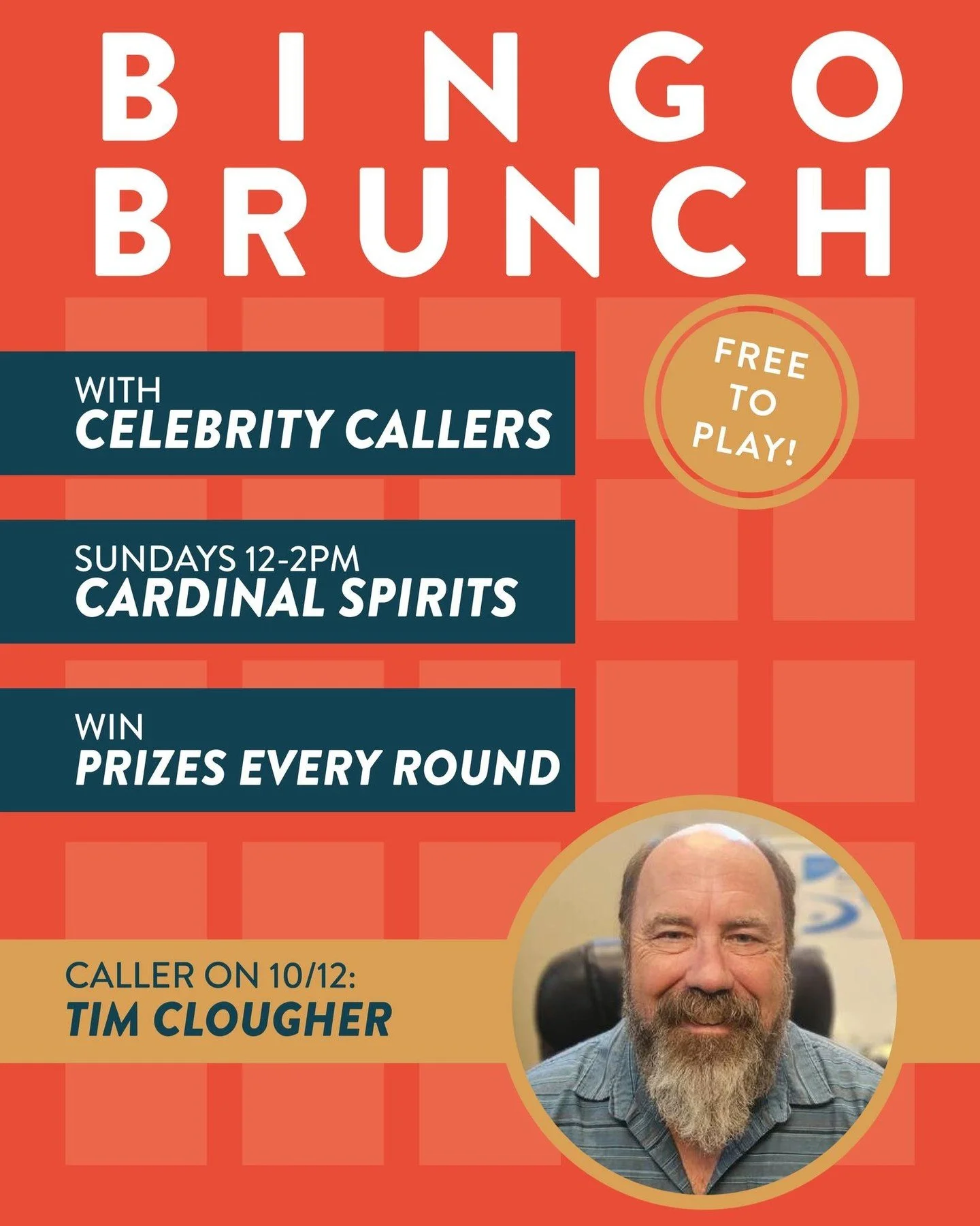 Come out on Sunday and join us at @cardinalspirits for some Bingo, being called by our very own, Tim Clougher!