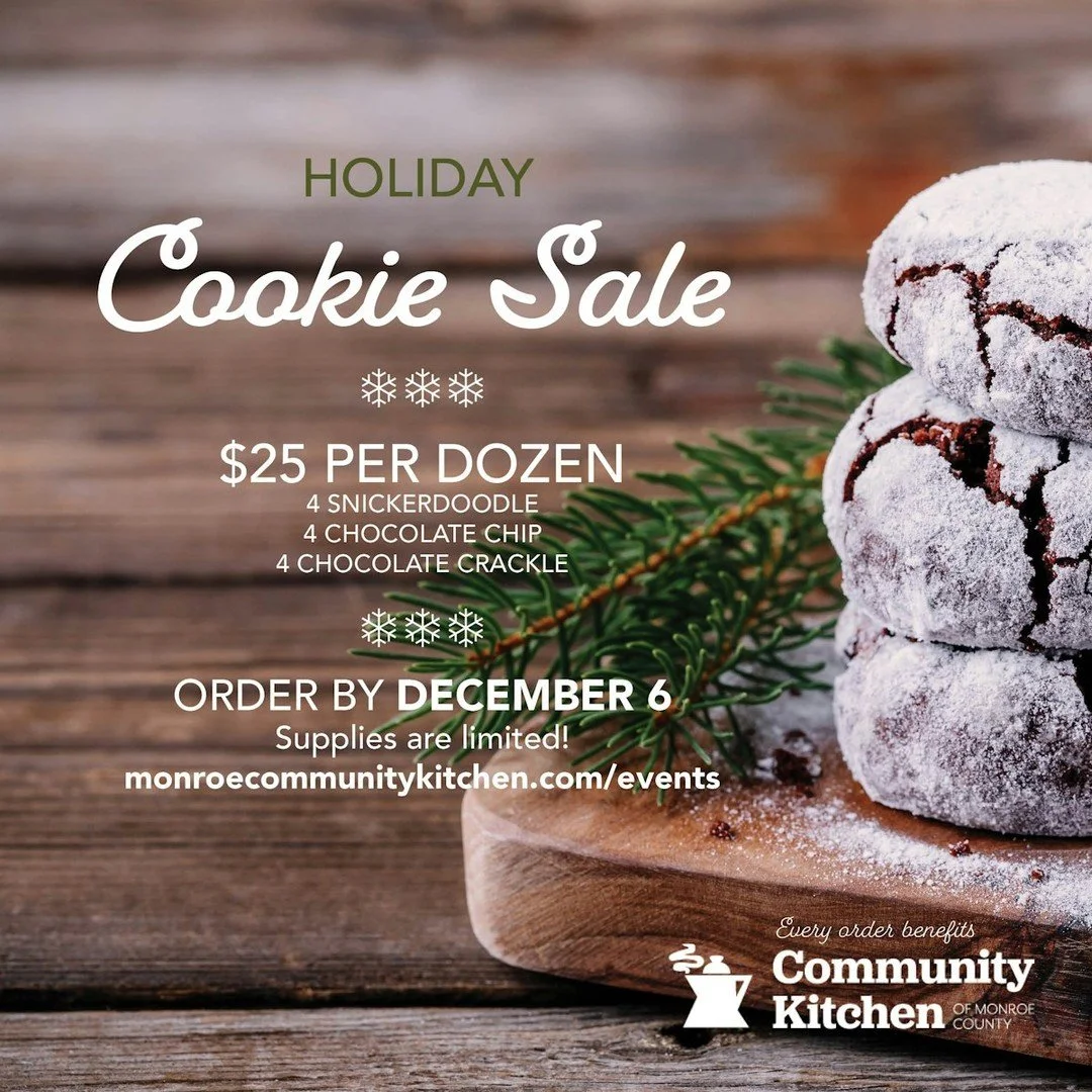 Only 63 orders left!!

Holiday Cookie ordering is happening! Purchase a dozen holiday cookies (4 each of flavor: chocolate chip, snickerdoodle and chocolate crackle) for $25. They make great gifts for teachers, bus drivers, delivery or postal folks, 