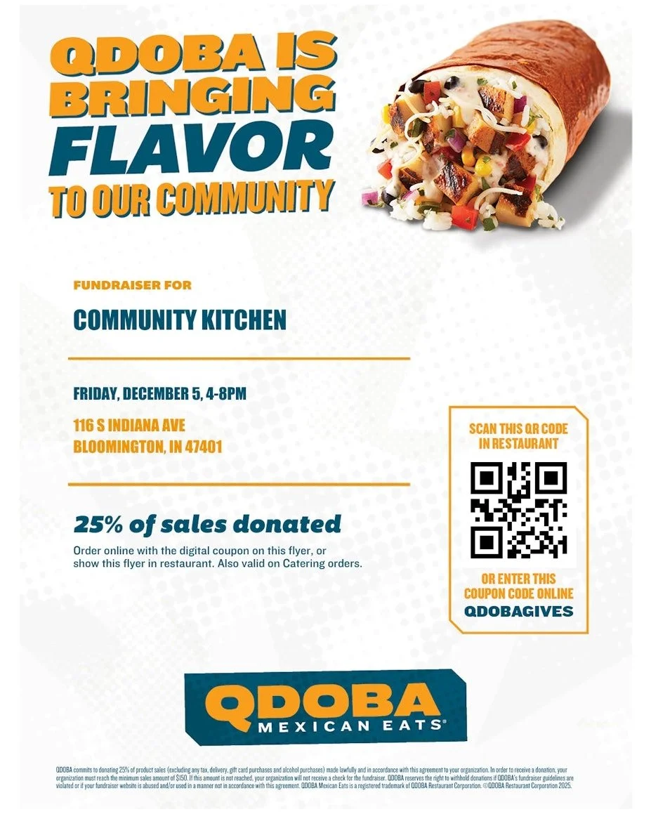 It's official: Next Friday is for burritos and giving back! We are exactly one week away from our QDOBA event for Community Kitchen. Seriously, all you have to do is grab a bowl or a burrito between 4 and 8 PM, and 25% of your bill is instantly a don