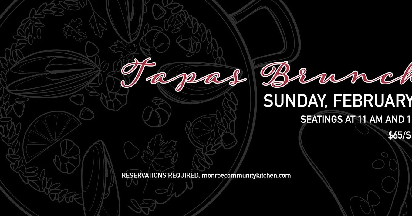 In 2026 we are only hosting two brunch events instead of four. The first of those is our winter brunch - this time Tapas Brunch. Each course will be paired with a Cardinal Spirits cocktail (mocktail options are available) and each course has a vegan/