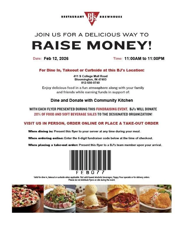 Save the Date! Join us for a Dine &amp; Donate at BJ&rsquo;s Restaurant &amp; Brewhouse on February 12th and help fight food insecurity right here in Monroe County. Dine in, take out, or order online and a portion of your purchase will support Commun
