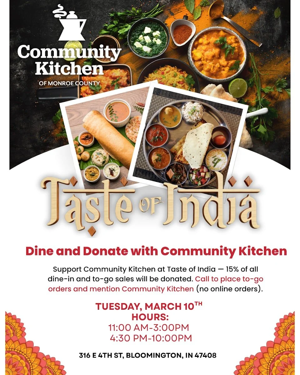 Mark your calendar! 🍛 

Support Community Kitchen at Taste of India &mdash; 15% of dine-in and to-go sales give back. 

Call ahead for to-go and mention Community Kitchen. No online orders!

#dineanddonate  #ckmealwithmeaning  #foodforall