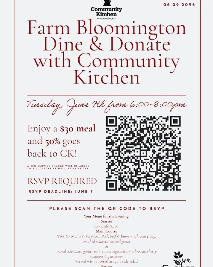 Here's a special event at FARMBloomington to support Community Kitchen.

#dineanddonate  #ckmealwithmeaning