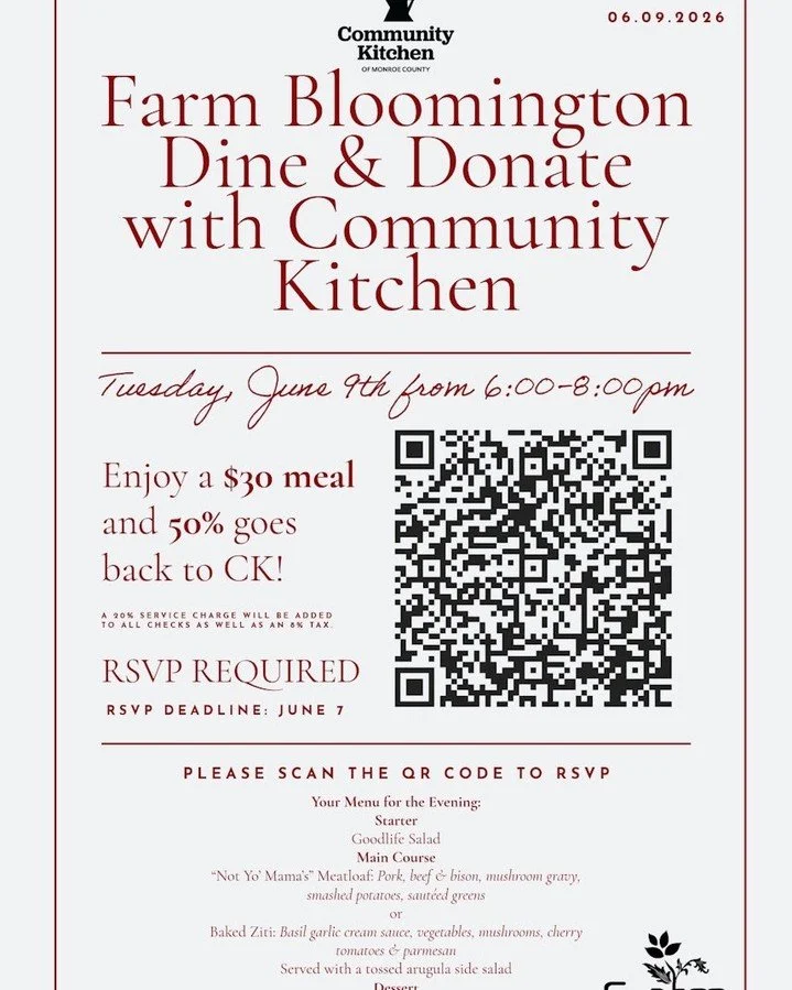 Sunday is the deadline to register for a special event at FARMBloomington to support Community Kitchen. 

#dineanddonate  #ckmealwithmeaning