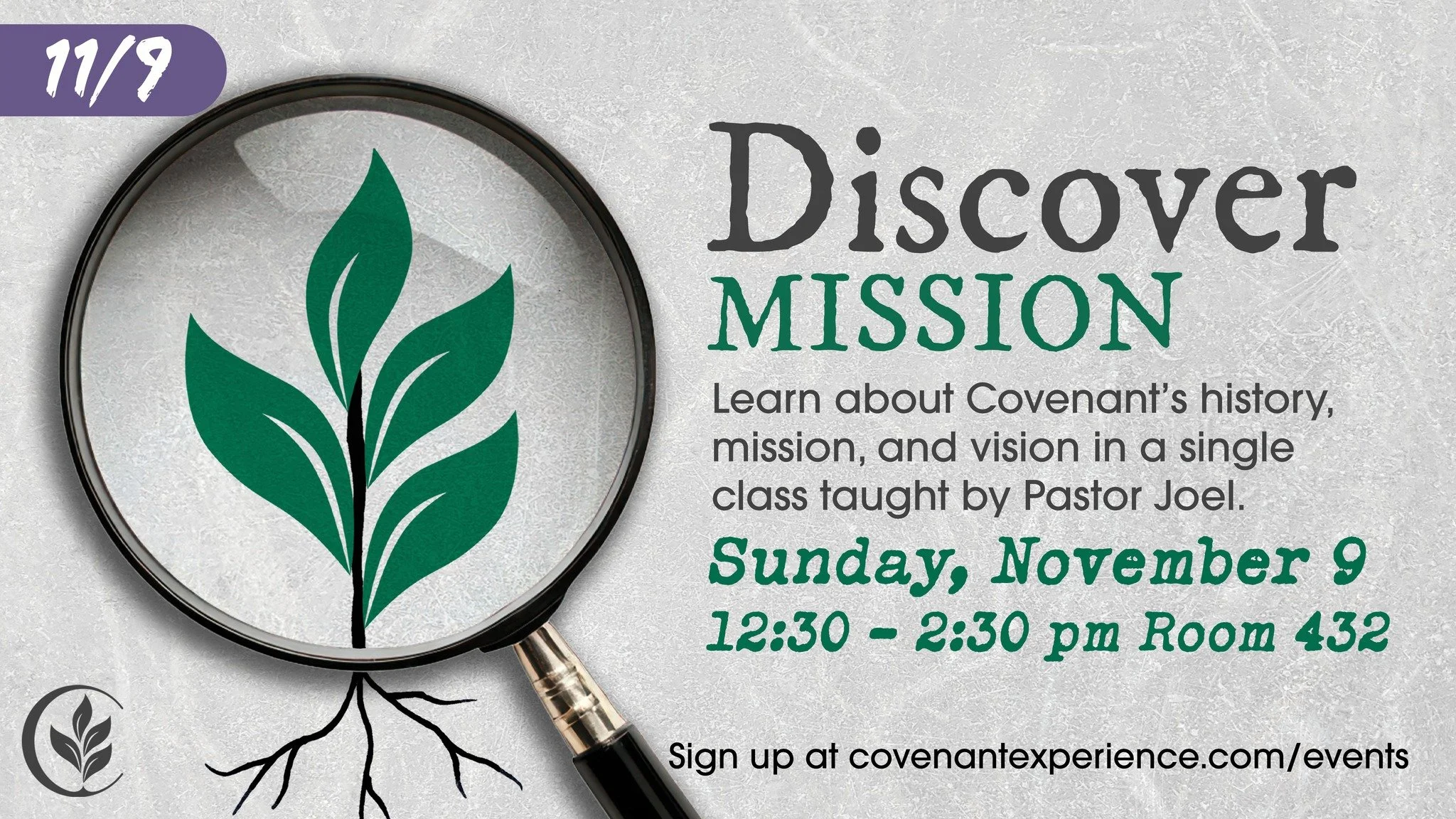Get to know Covenant, join a Discover Class! 

In our three sequential Discover classes you have the opportunity to explore Covenant Church. You start with Discover Mission, then have a chance to Discover Membership, and the last is Discover Ministry