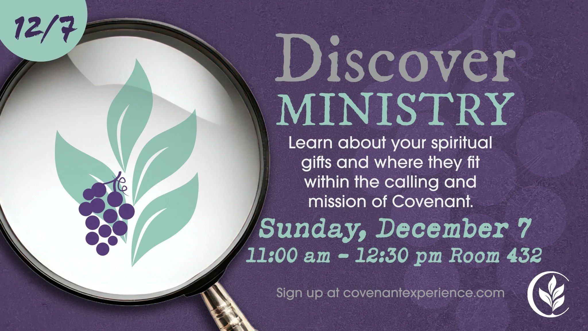 Get to know Covenant, join a Discover Class! 

In our three sequential Discover classes you have the opportunity to explore Covenant Church. You start with Discover Mission, then have a chance to Discover Membership, and the last is Discover Ministry