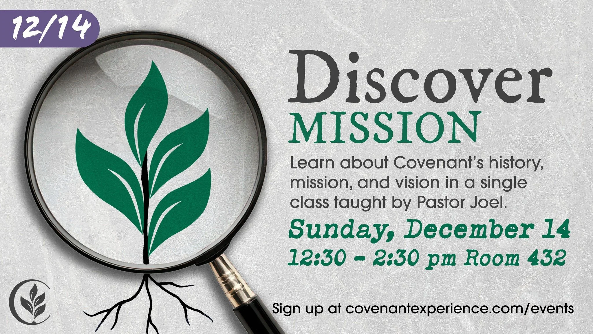 Get to know Covenant, join a Discover Class! 

In our three sequential Discover classes you have the opportunity to explore Covenant Church. You start with Discover Mission, then have a chance to Discover Membership, and the last is Discover Ministry