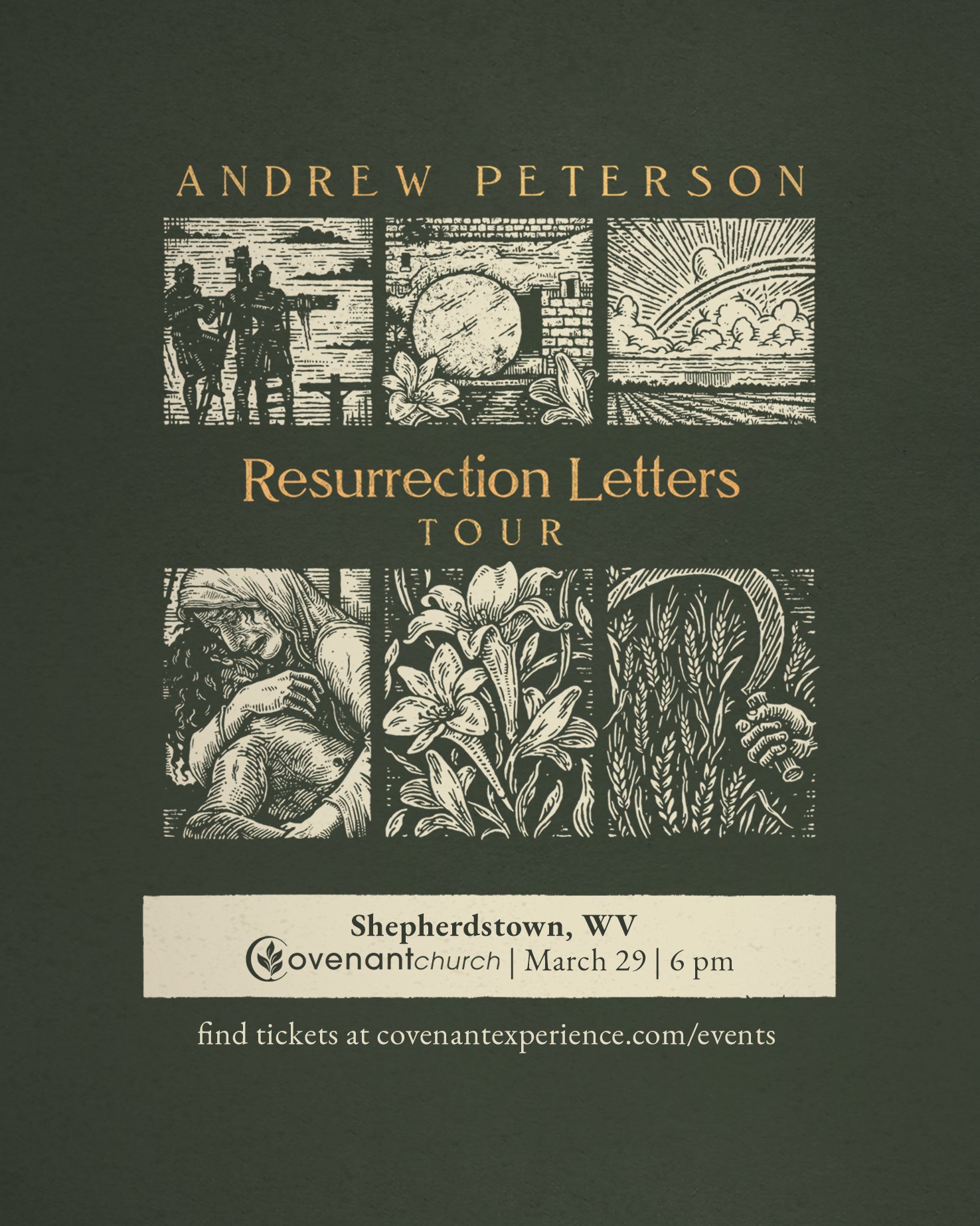 Andrew Peterson&rsquo;s "Resurrection Letters" Tour is coming to Covenant church on March 29th at 6pm!!

This will be a powerful evening of worship and praise as we anticipate Passion Week &amp; Easter Sunday. 

Find tickets at https://cove