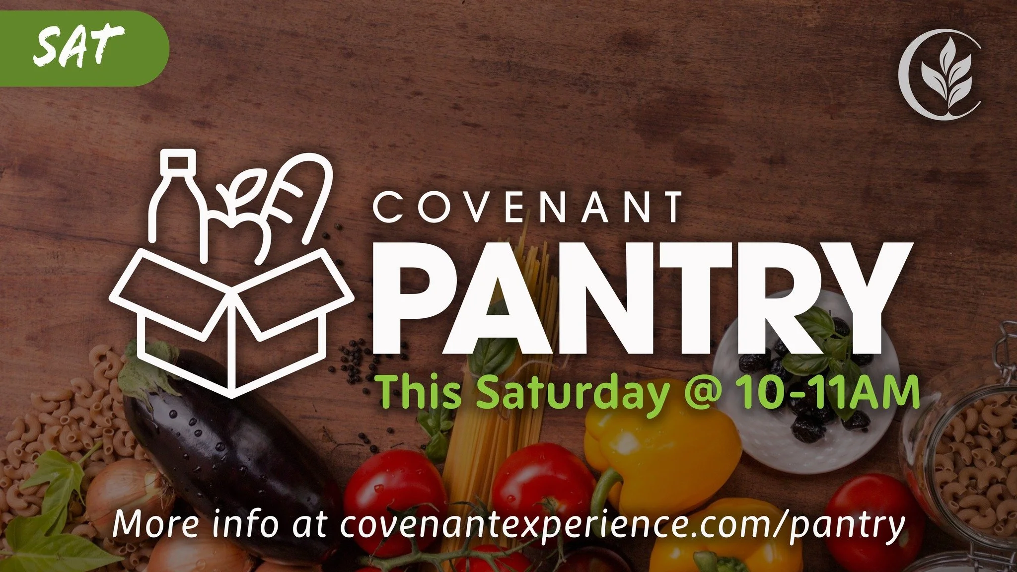 Our next Covenant Pantry is tomorrow from 10-11AM.

More info at covenantexperience.com/pantry