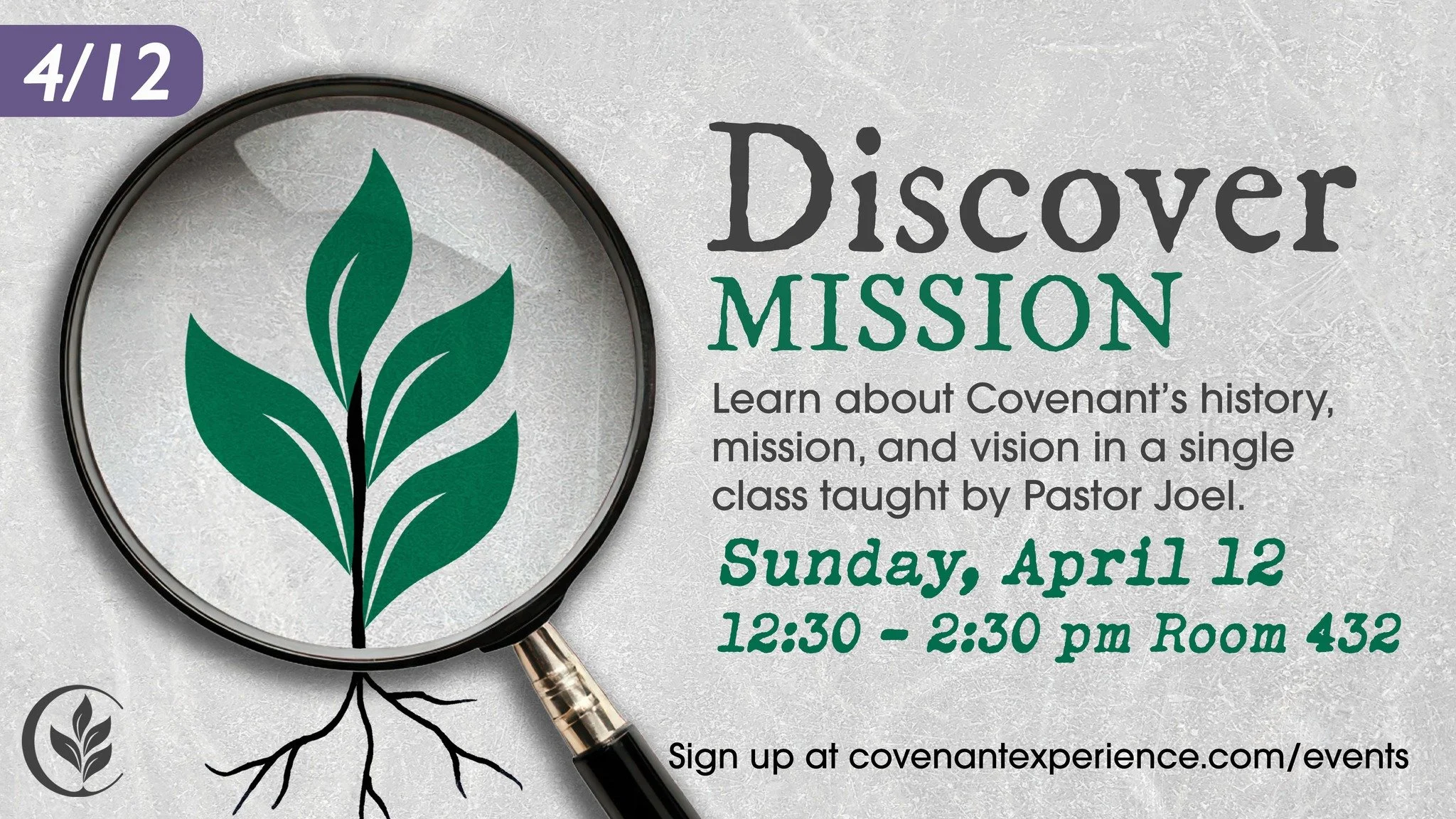Get to know Covenant through our Discover Classes! 

In our three sequential Discover classes you have the opportunity to explore Covenant Church. You start with Discover Mission, then have a chance to Discover Membership, and the last is Discover Mi