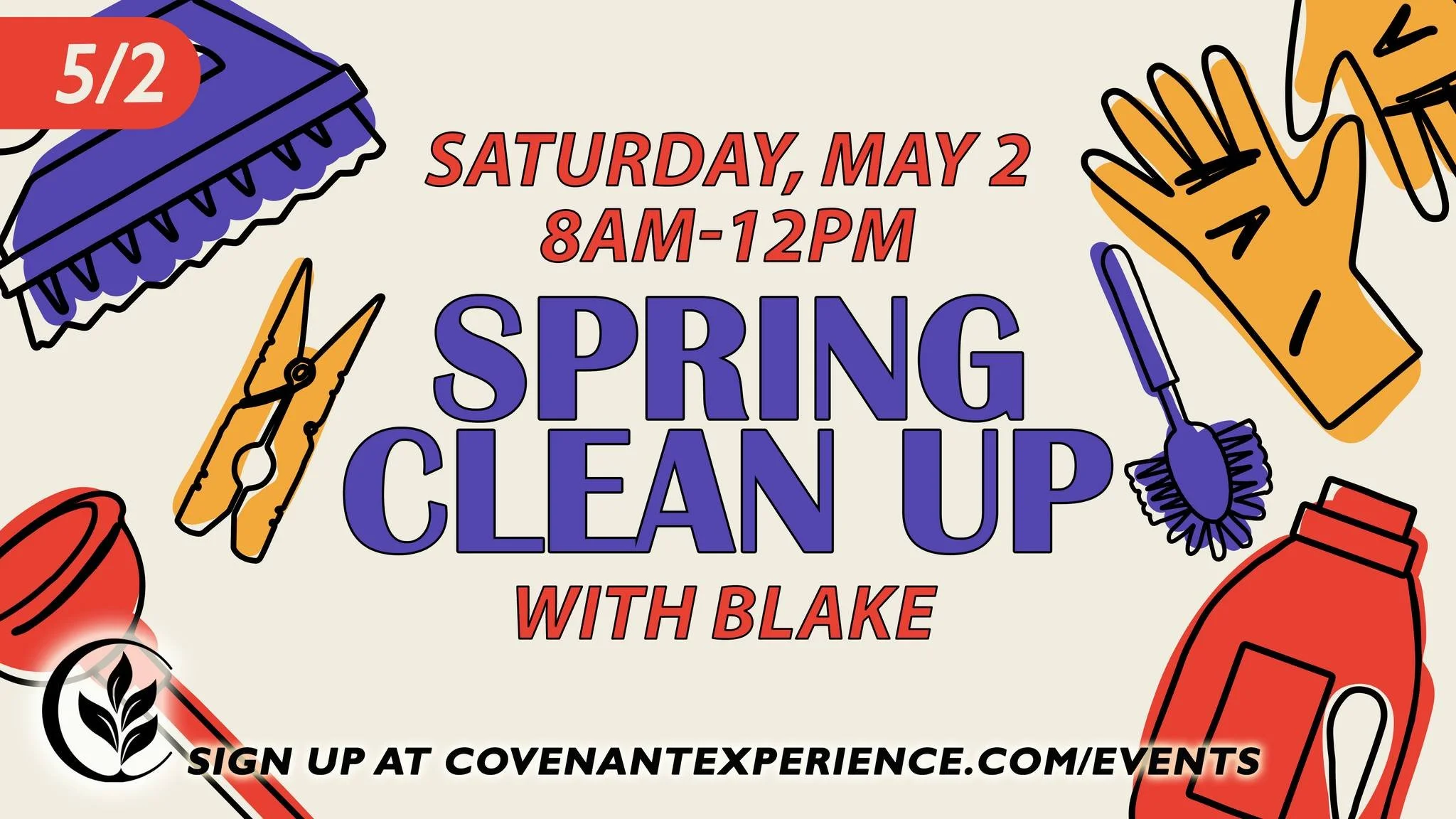 We would love for you to join us for our Spring Clean-Up Day on Saturday, May 2, from 8:00 AM&ndash;12:00 PM. We couldn&rsquo;t do ministry without your help!

Some of our projects include deep cleaning the kitchen, sewing repairs on Worship Center c