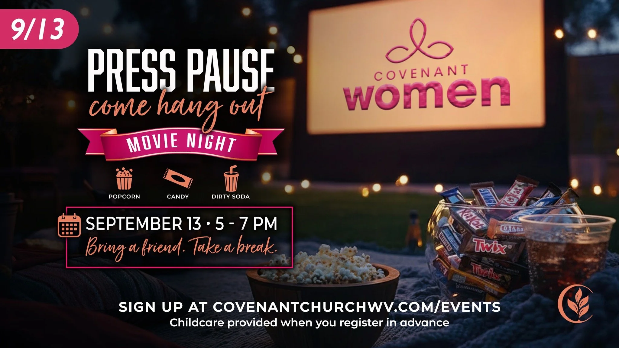 You deserve a break. 💕

Between work, family, responsibilities, and everything else life brings, it&rsquo;s easy to keep going without ever stopping.

So, press pause.

Join Covenant Women for a fun, relaxed Movie Night&mdash;a chance to step away f