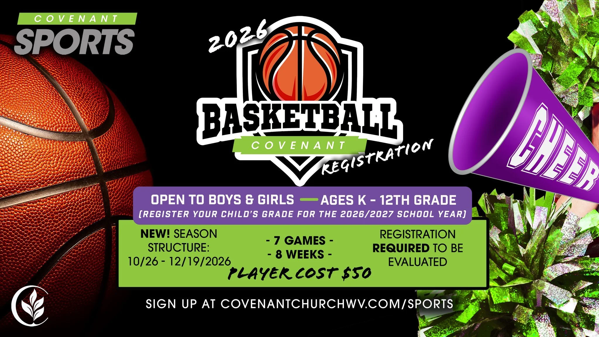 🏀 Want your child to be part of a team this season?

Covenant Sports is getting ready for a new season of basketball &amp; cheer, and there&rsquo;s a place for your child&mdash;and for you!

Whether your child is ready to play, learn, compete, and g