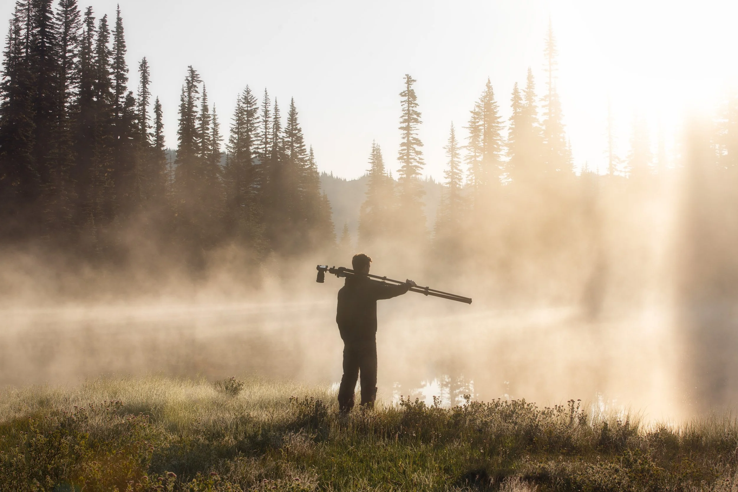 Eric Thiessen in Rainier National Park during sunrise.