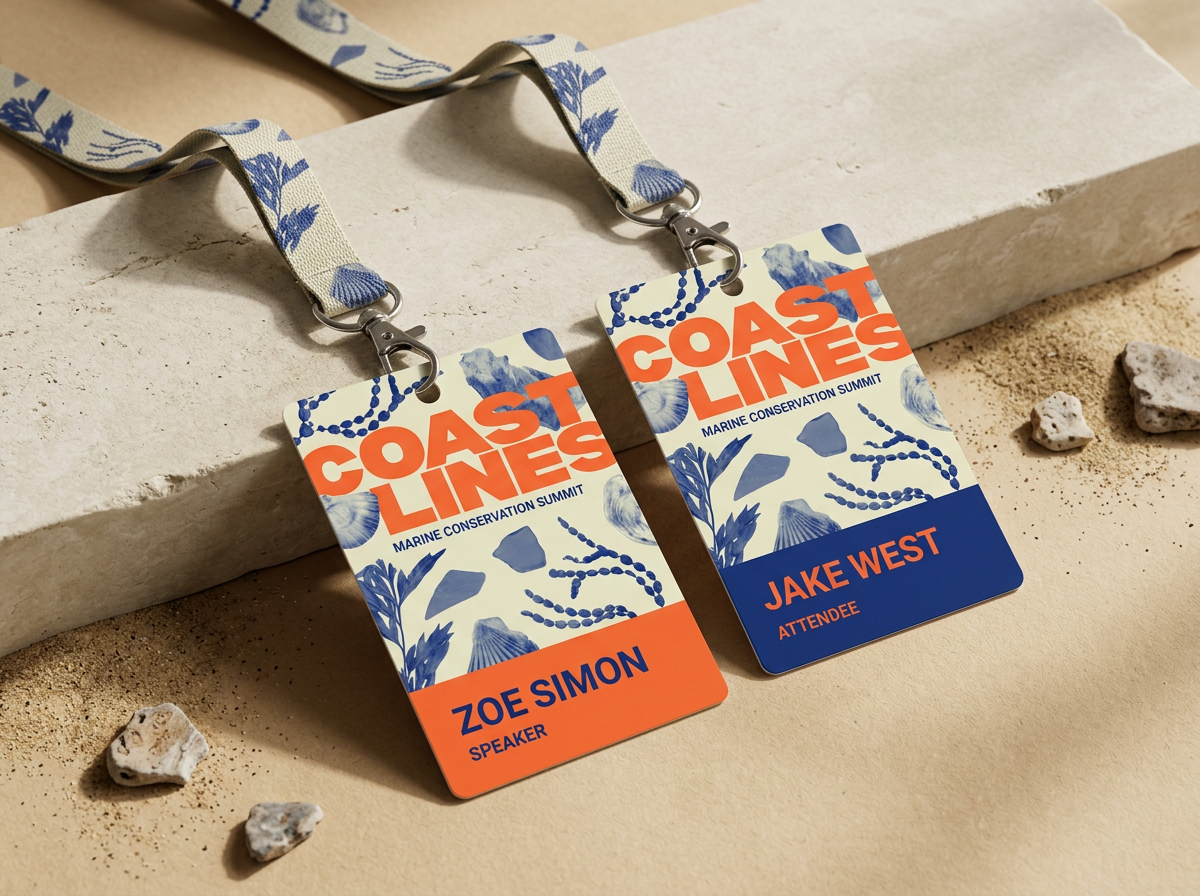 Conference name tag mockup for Coastlines brand for marine consrvation summit