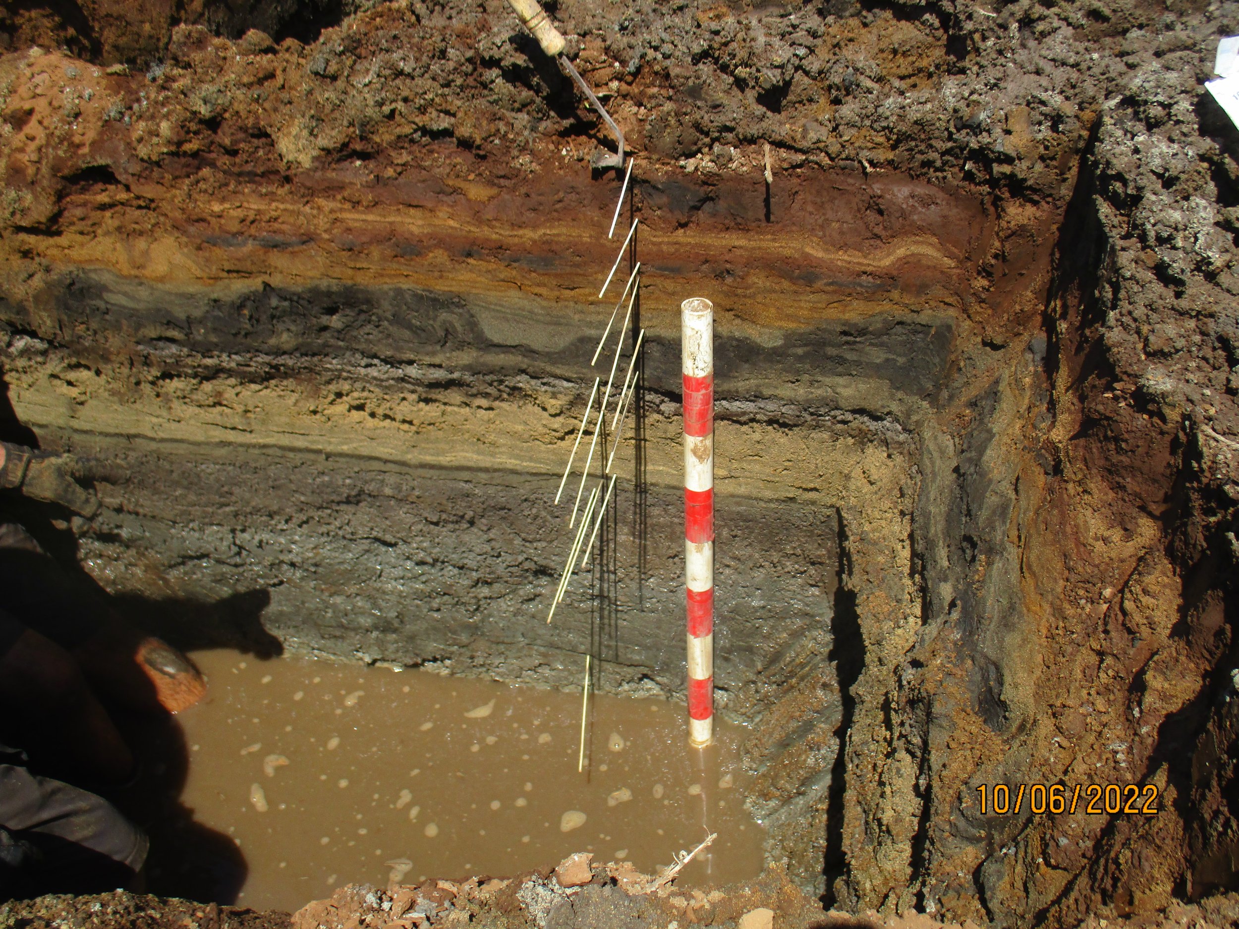 Laʻie Trench 3 with layer markers.JPG