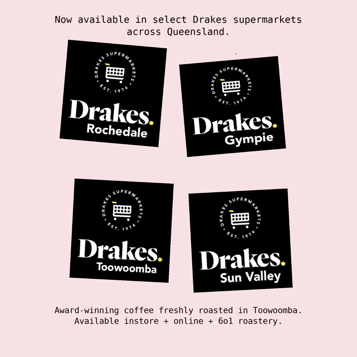 We're very excited to continue our partnership with Drakes Supermarkets bringing our award winning beans to more coffee lovers across Queensland. ☕🌿. Available in select Drakes stores, online, and at the roastery.&nbsp; @drakessupermarkets

#SixOfOn