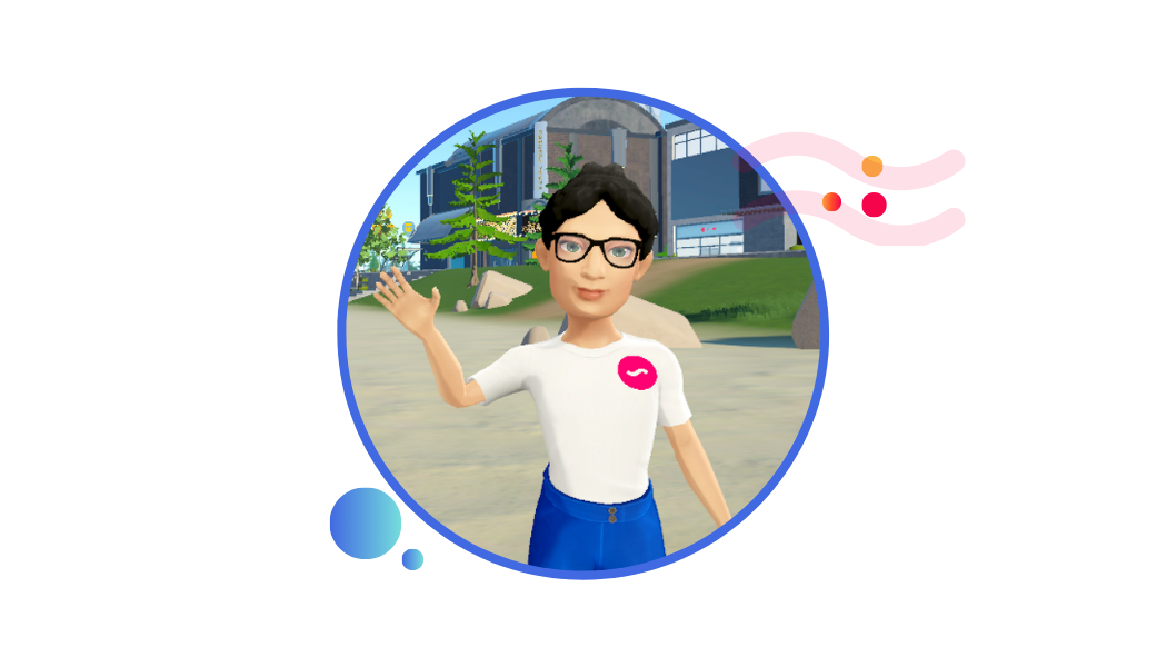 Alayna's avatar waving in campus