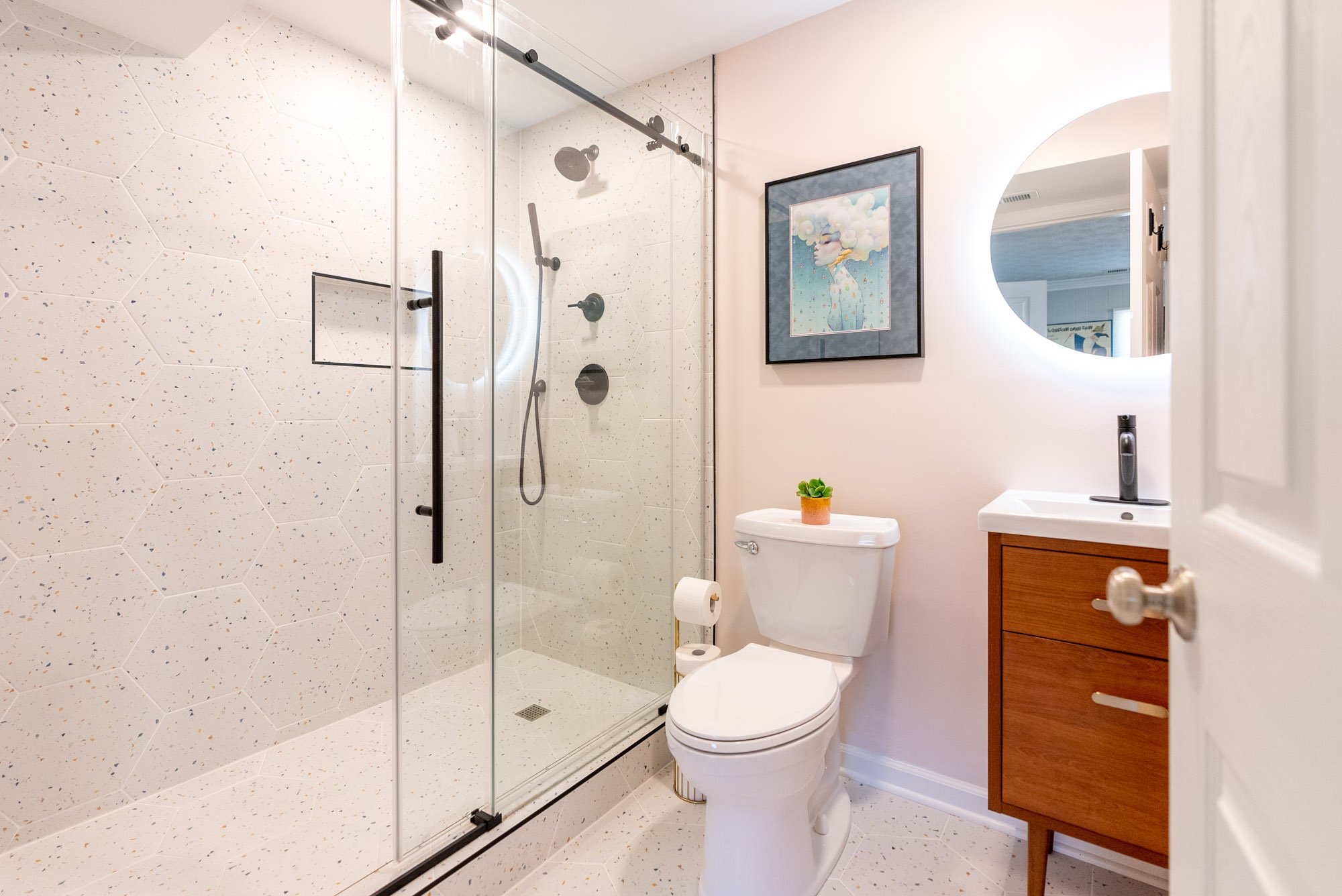 Terrazzo and “Millennial Pink” Modern Bathroom