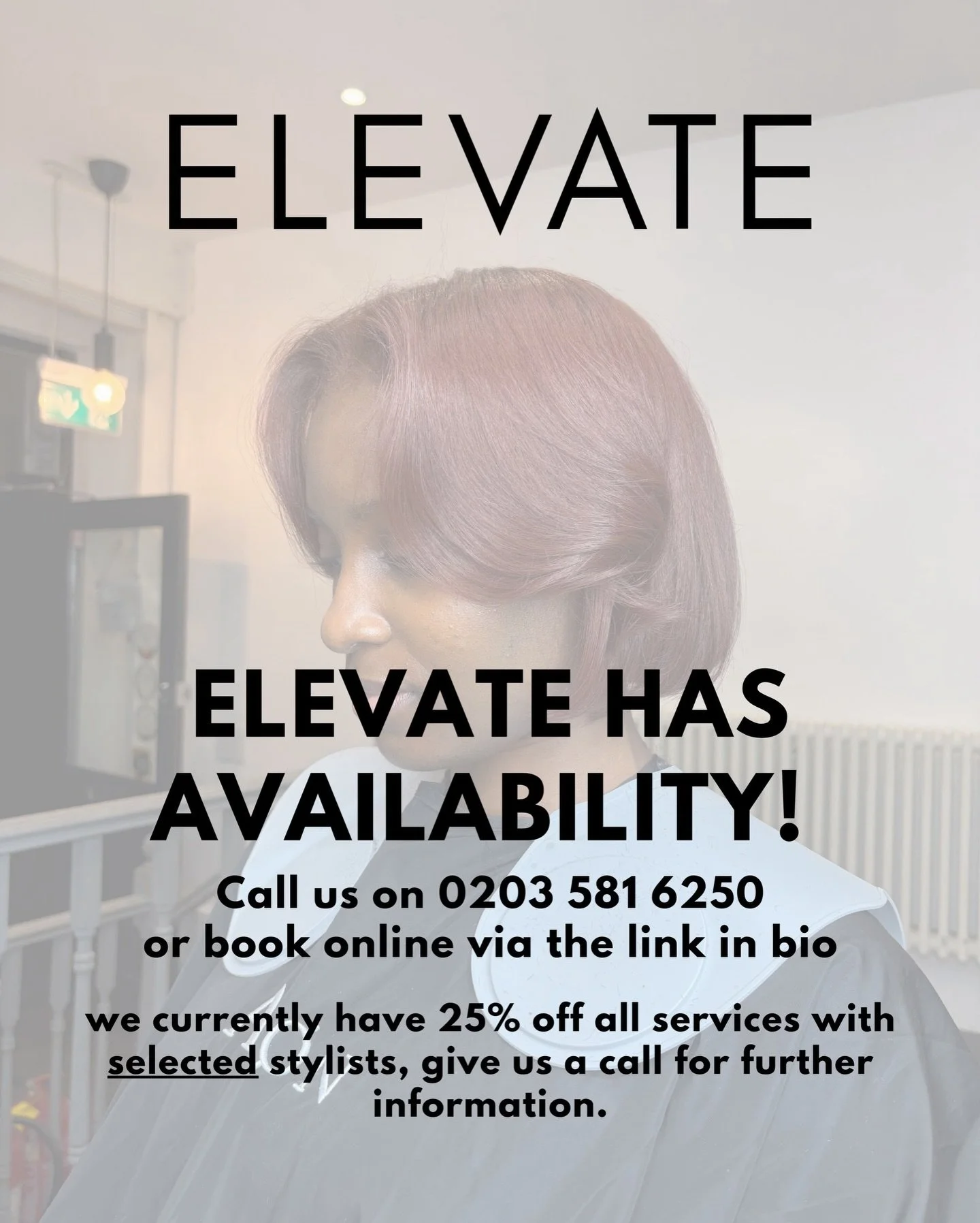 Elevate Salon has availability tomorrow✨

If you've been waiting to get your hair done, we've got some last minute appointments available.

Fresh blow-dries, silk presses, treatments, trims - whatever you need, we've got you. Let's get you booking an