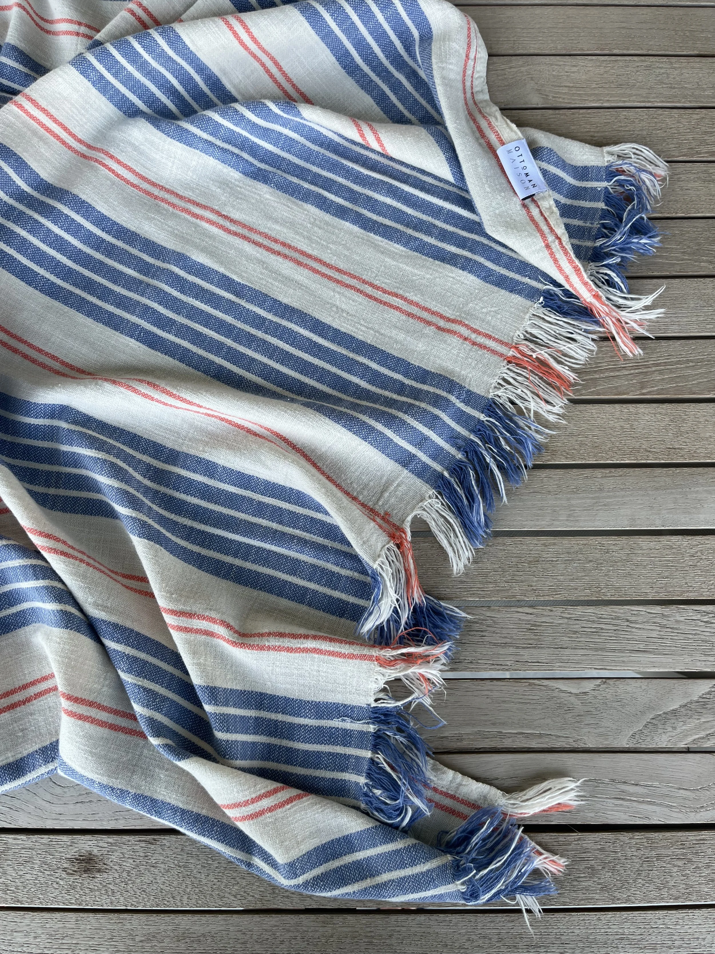 Hydra: Luxury Soft Turkish Towel & Peshtemal | Mediterranean Style & Self-Care Rituals - Indigo Blue and Orange