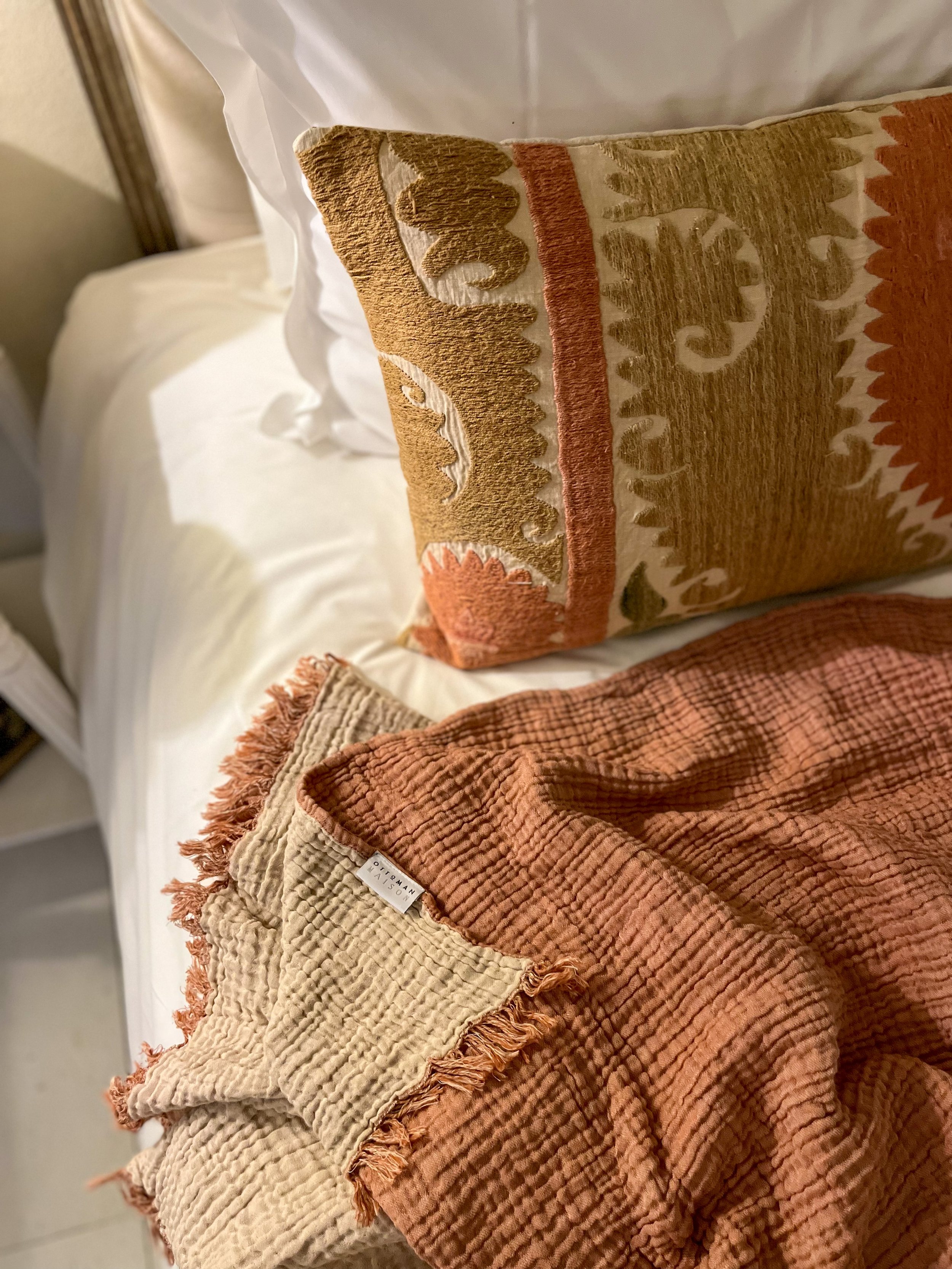 Izmir flannel luxury blanket - Pink Clay and Ecru