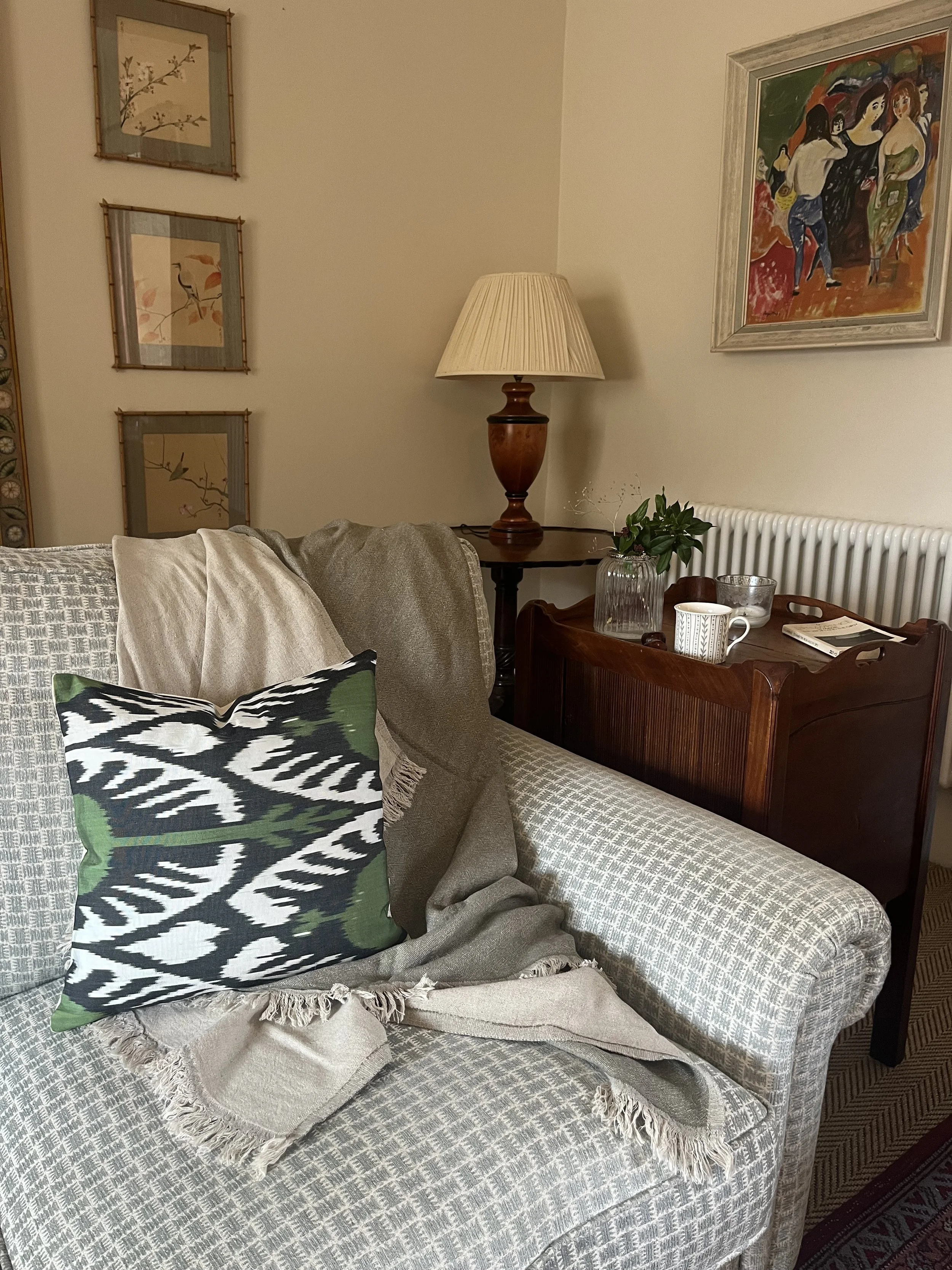 Silk Ikat Cushion - Green Pomegranate S36