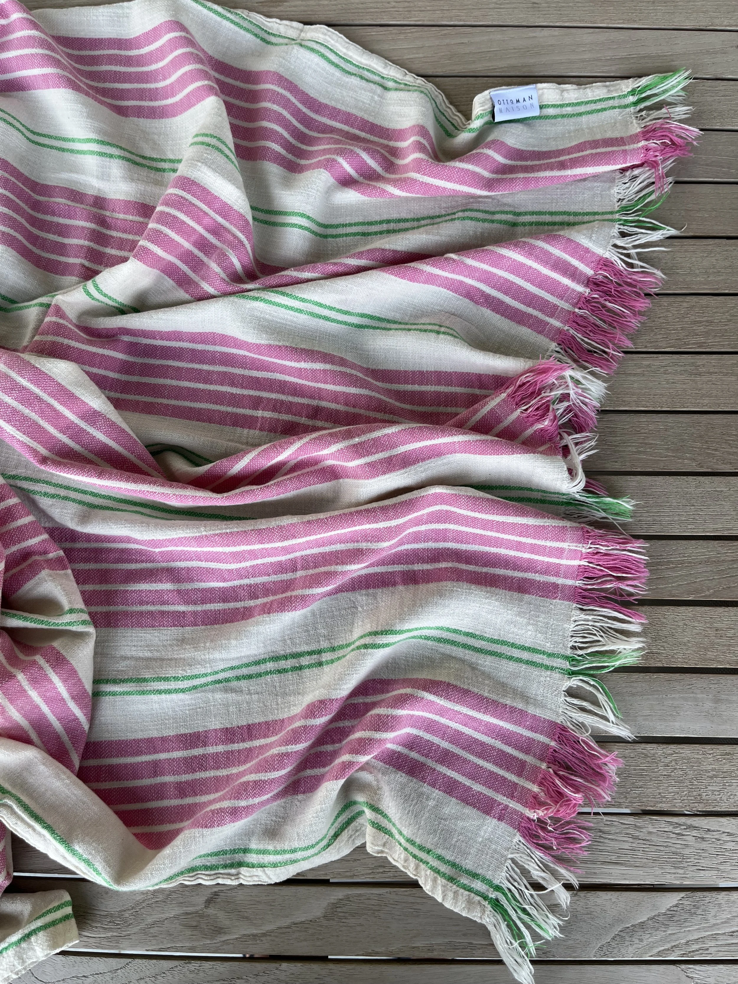 Hydra: Luxury Soft Turkish Towel & Peshtemal | Mediterranean Style & Self-Care Rituals - Pink and Green