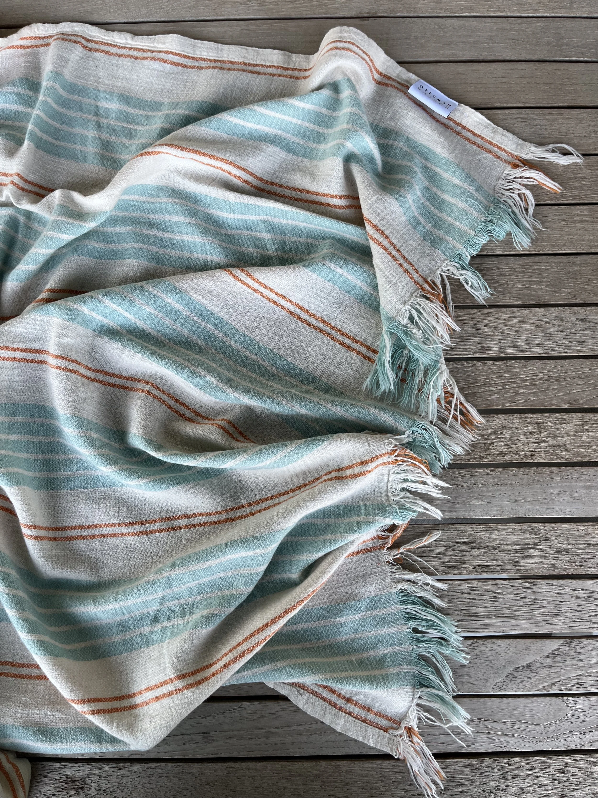 Hydra: Luxury Soft Turkish Towel & Peshtemal | Mediterranean Style & Self-Care Rituals - Marine Mint & Orange