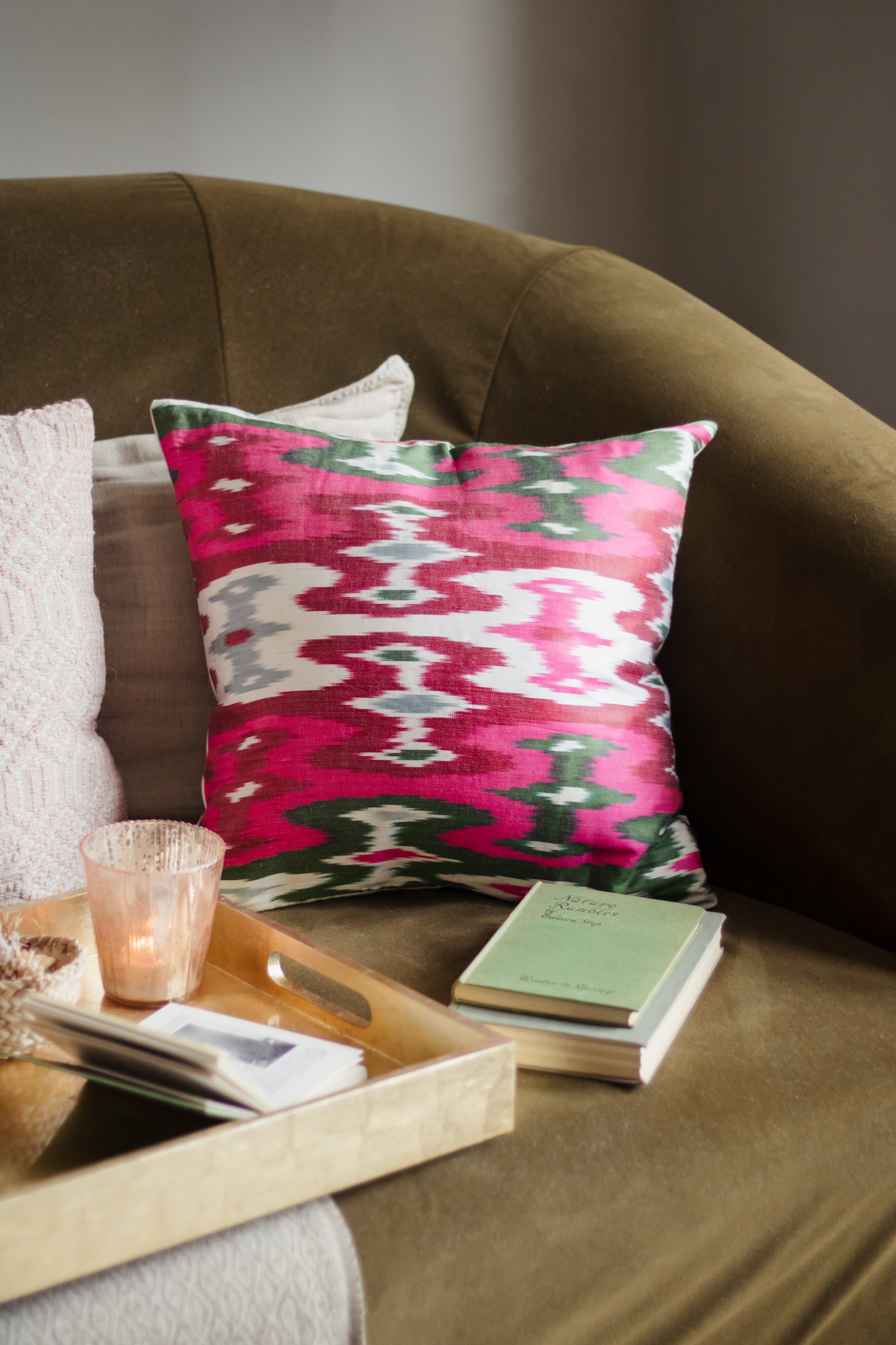 Ikat Silk Cushions - Watermelon Weave S26