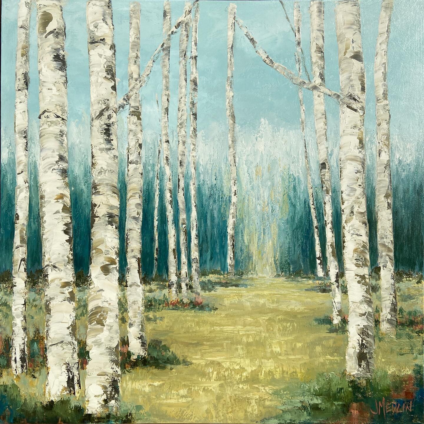 Finished this one! 
Loving these trees&hellip;. 36 x 36&rdquo;, Oil on Canvas. 
Btw, I will be in the studio today and maybe Monday, then going to be with family next week.  Lmk if you want to stop by the studio before I head out!

#aspentrees #white