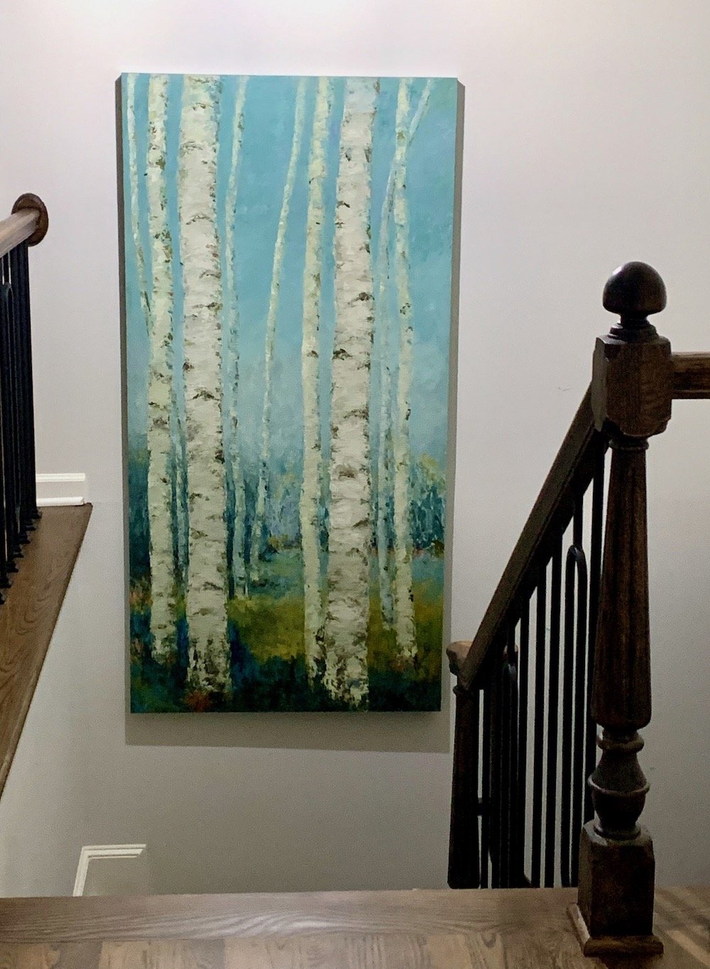 Aspens in Stairwell, 36 X 72", Oil on Wood Panel