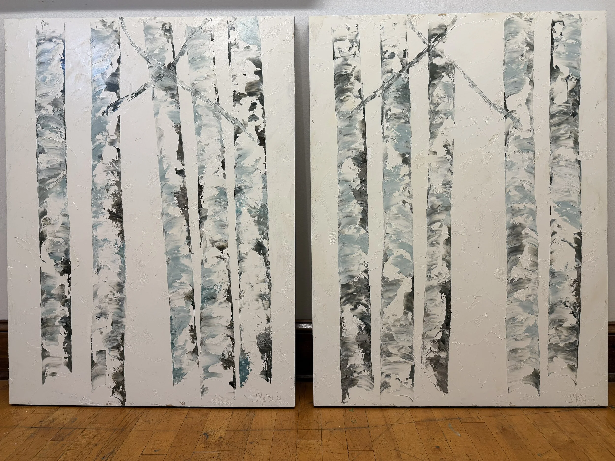 Color in Trees, 30 X 40" each, Oil on Birch Panel