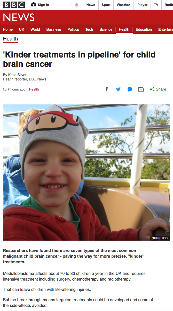 'Kinder treatments in pipeline' for child brain cancer