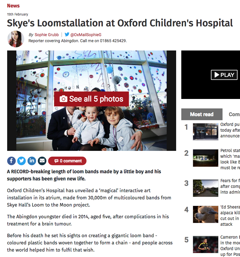 Skye's Loomstallation at Oxford Children's Hospital