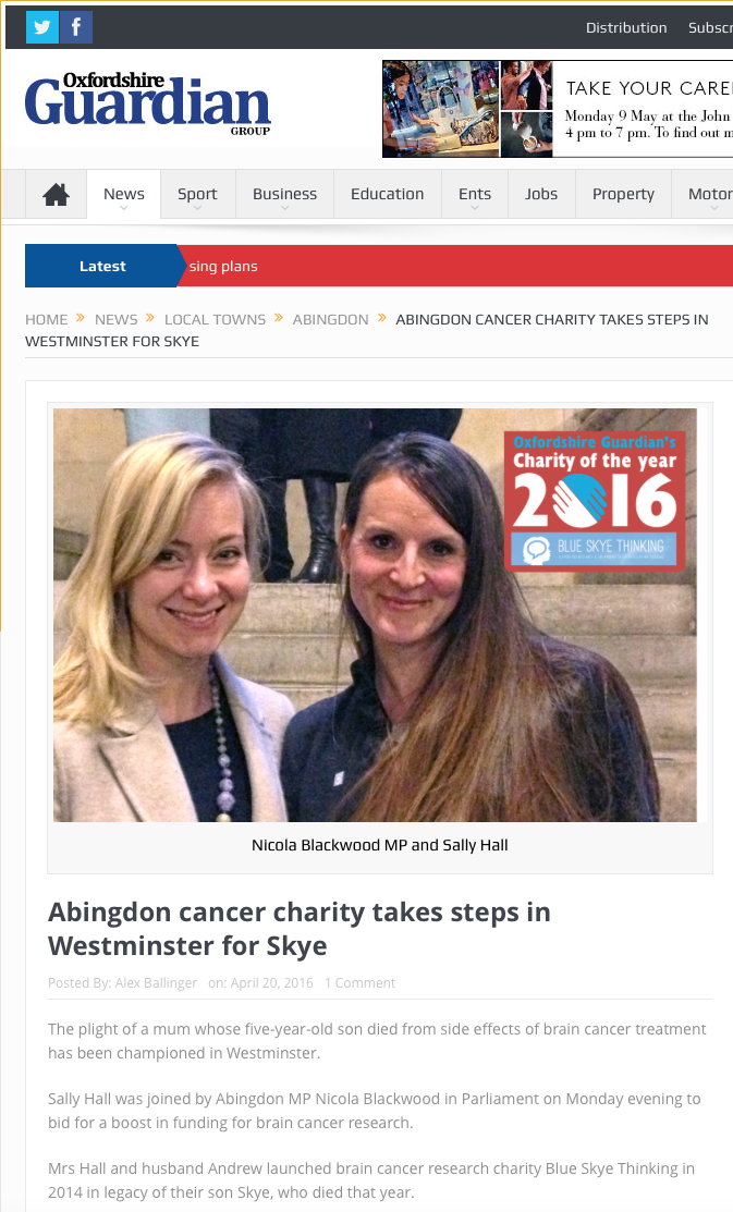 Abingdon cancer charity takes steps in Westminster for Skye