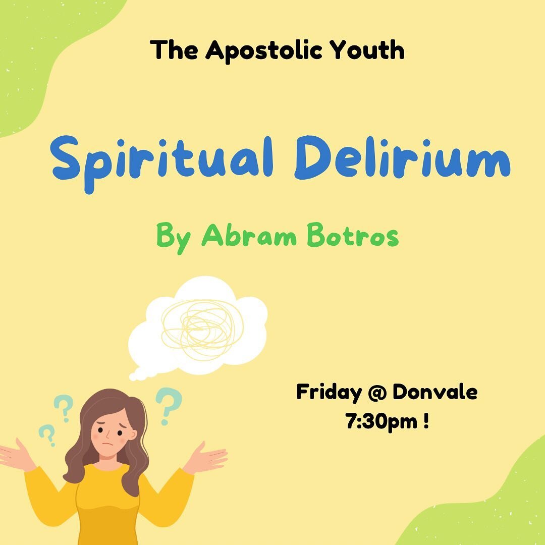 Heyyy everyone!! 

Tomorrow night we have Abram Botros giving a talk about spiritual Delirium!! 

See you all then!!