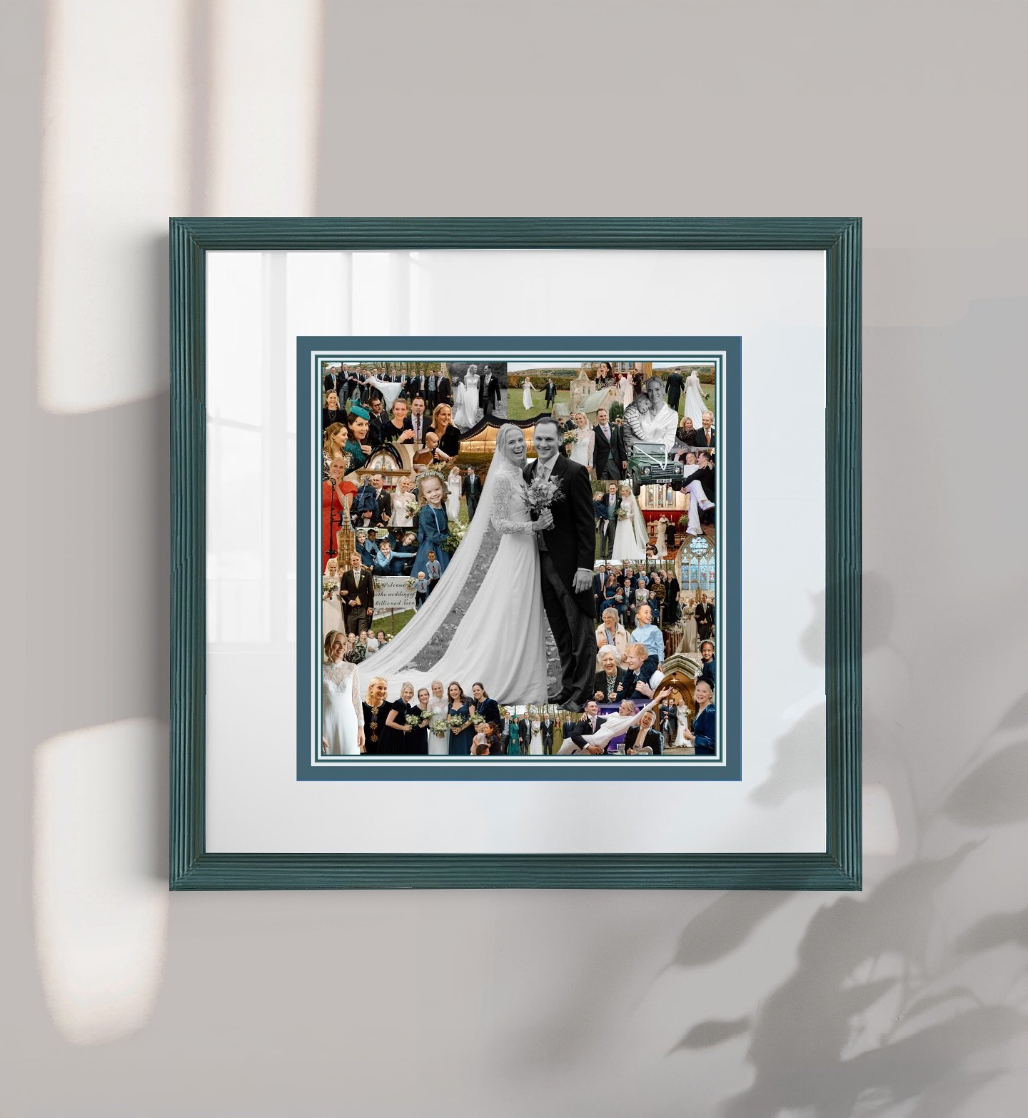 Wedding collage for Millie and Luca in @farrowandball Inchyra blue in the curved reed frame 🥰❤️

Thank you @charlottebloomfield_ for commissioning! 

#weddingcollage #customprints #uniquegifting #weddingpresents